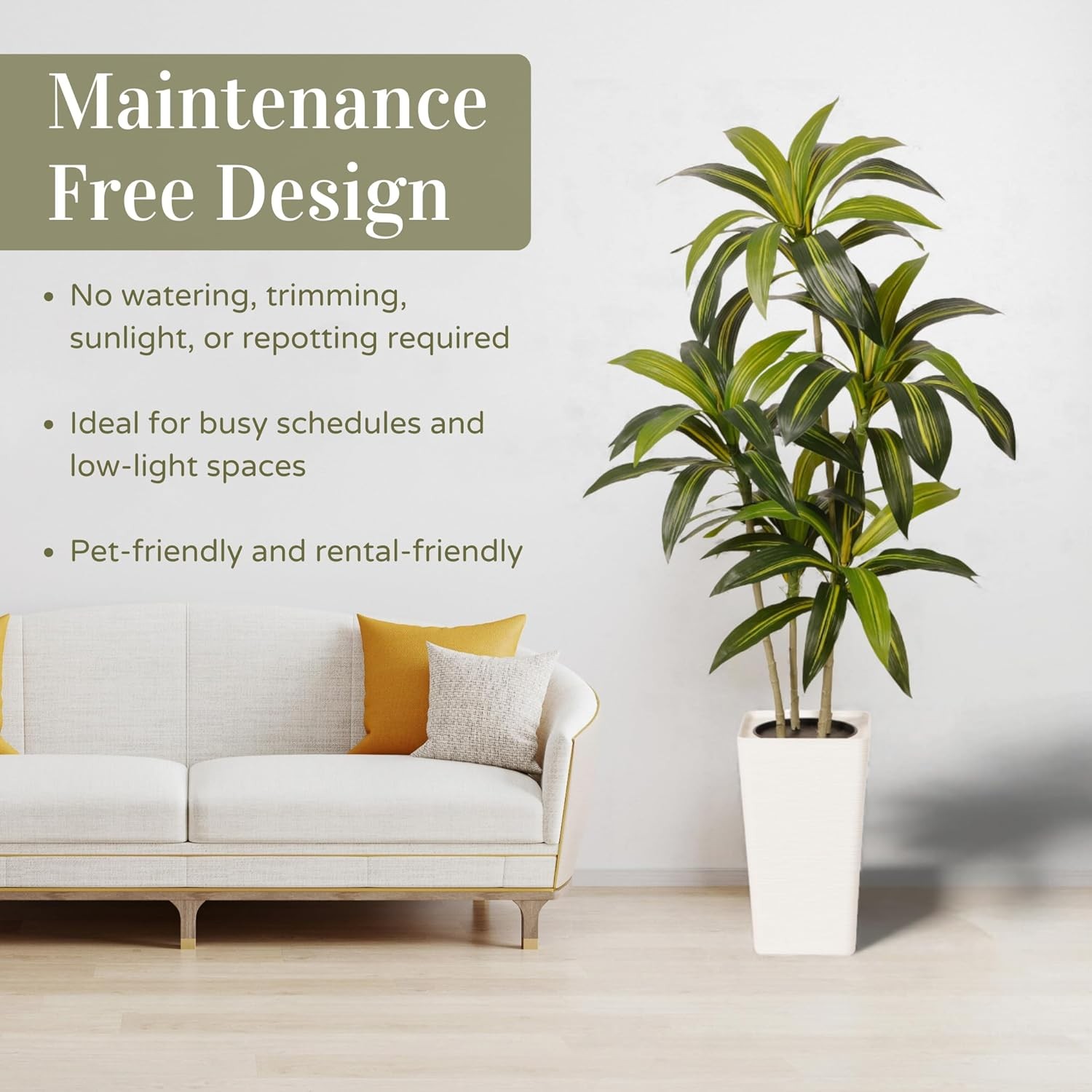 5FT Artificial Dracaena Plant Indoor – Tall Artificial Indoor Tree in Pot,