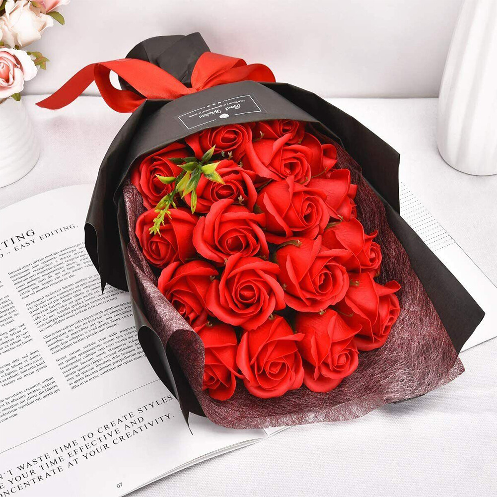US 18 Pcs Eternal Rose Soap Flower Bouquet Valentine’s Day Gift Girlfriend Wife
