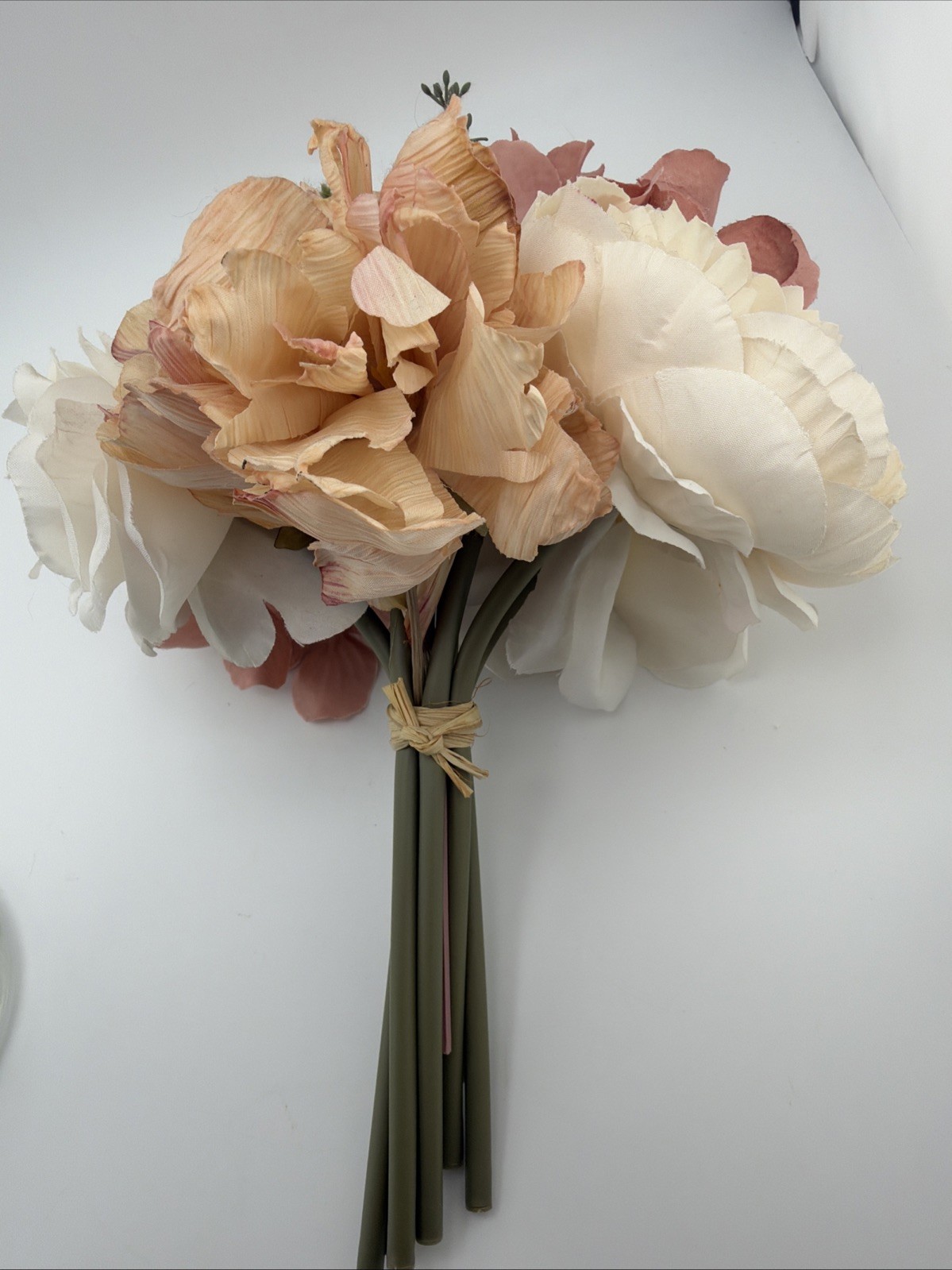 Flower Arrangement Rose, Blush, Peach, Green Mason Jar Artificial 11” Glass