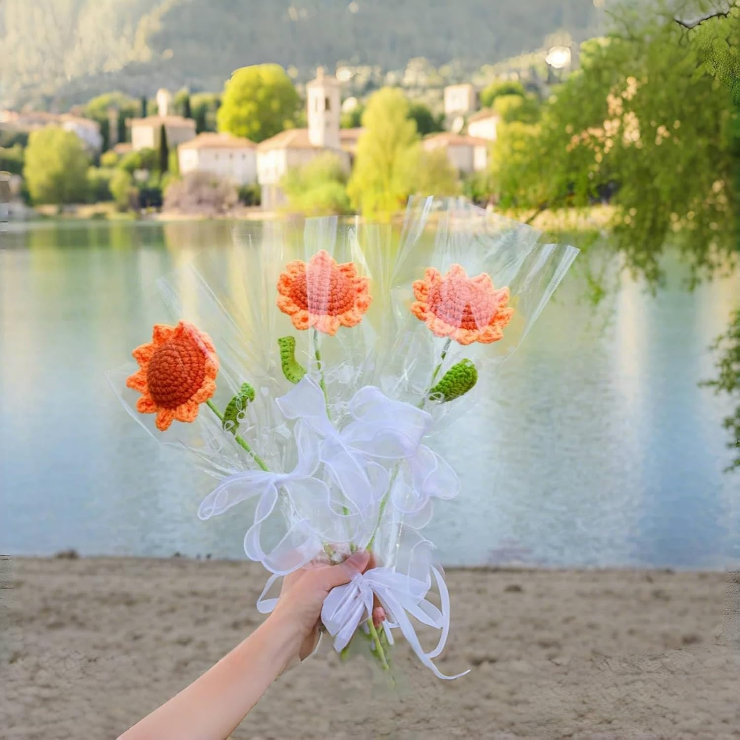 3pcs Crochet Sunflower,DIY Knitted Sunflower Bouquet,Handmade Yarn Plush Flowers