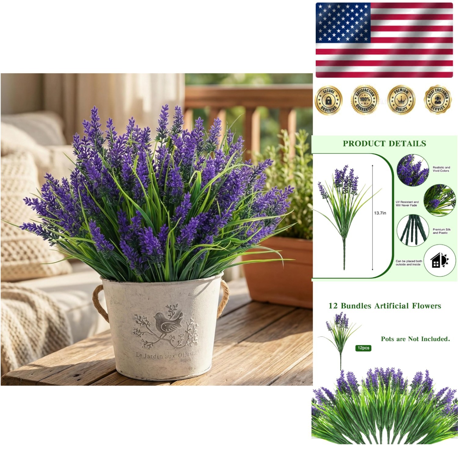 Vibrant 12-Count UV Resistant Fake Lavender Grass for -Round Home Charm
