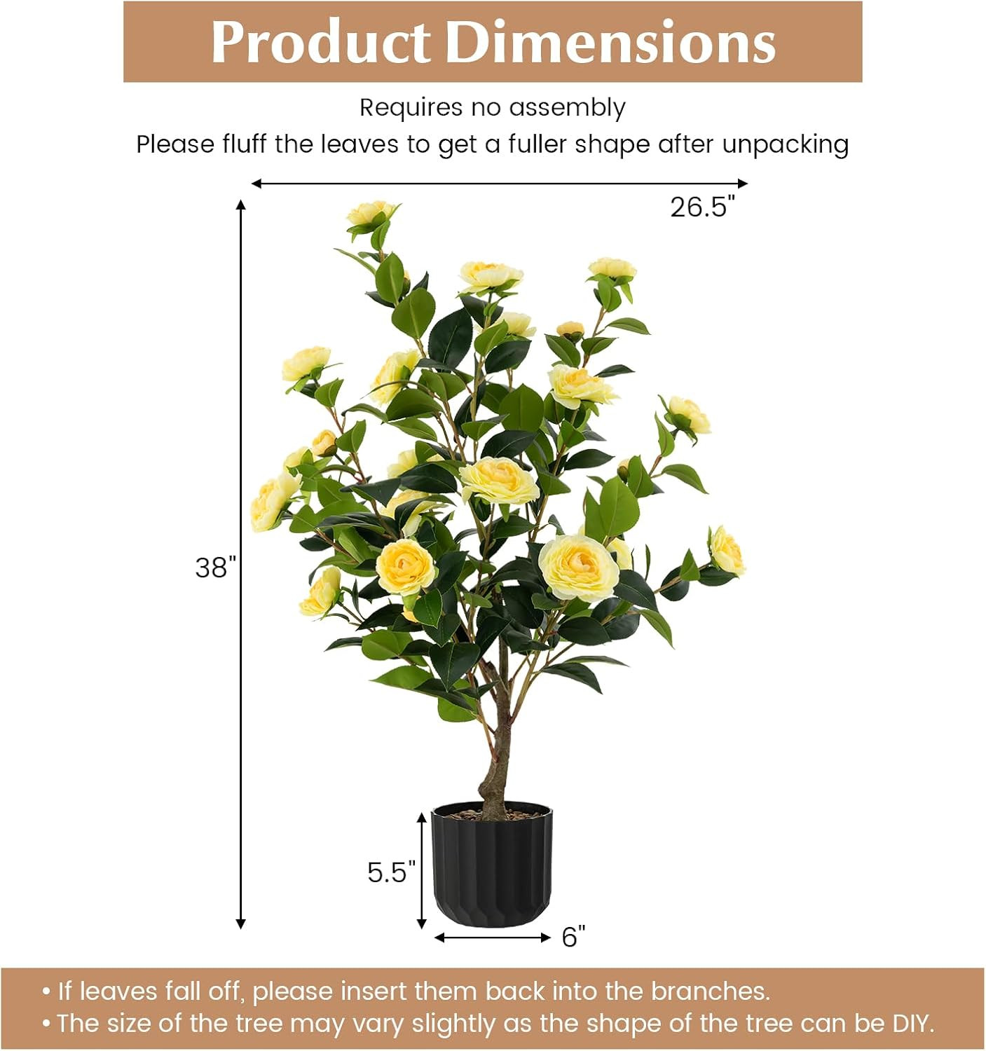 38” Artificial Camellia Tree 2 Packs, Faux Camellia Plant in Pot with 24 Flowers