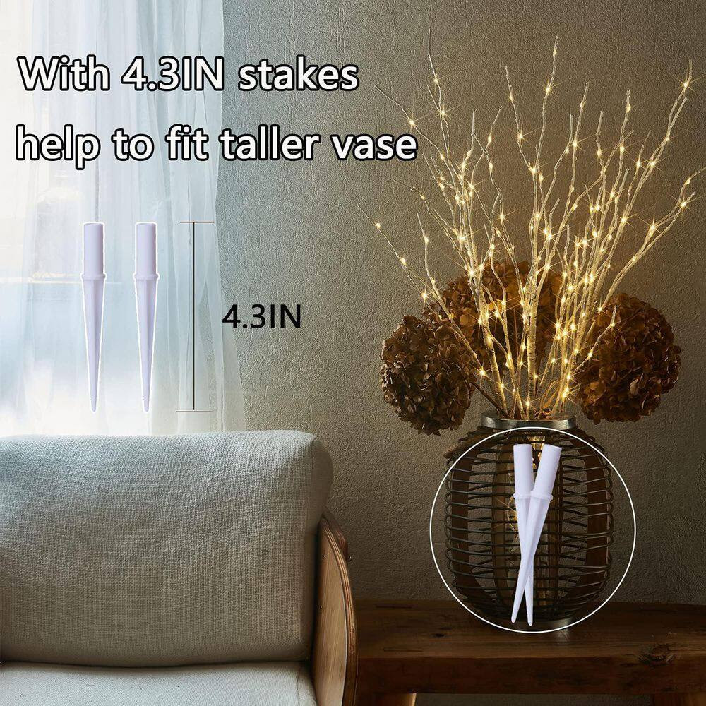 18 In. White Artificial Willow Foliage Lighted Birch Branches with 70 LED Timer