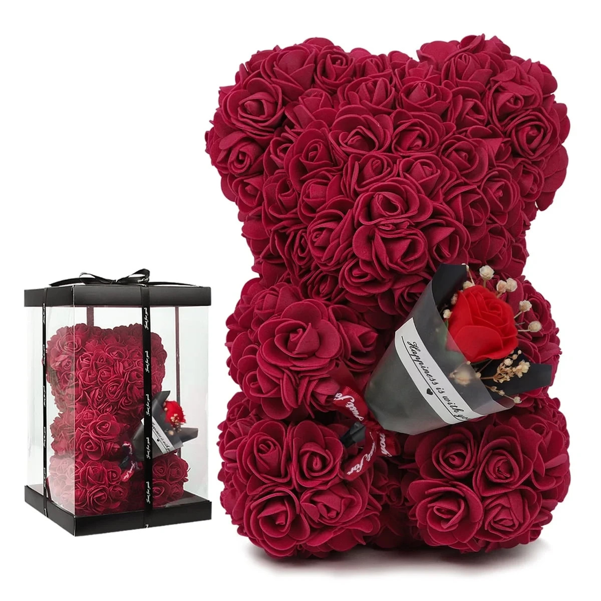 RECUTMS ARTIFICIAL ROSE BEAR VALENTINES DAY GIFT FOR HER, RED *DISTRESSED PKG