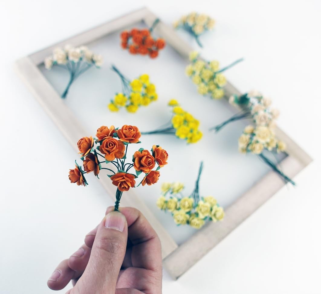 100 pcs Tiny Artificial Roses Mixed Orange Yellow Shade Five Color Mulberry F…