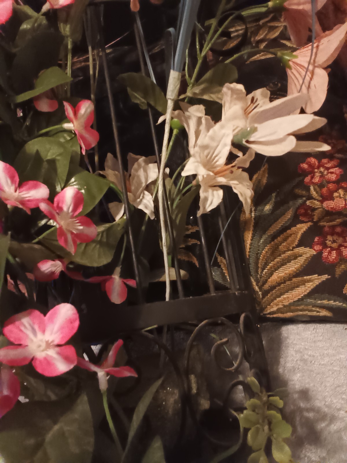 Large HODA black Iron metal half cage wall artificial flower arrangement.