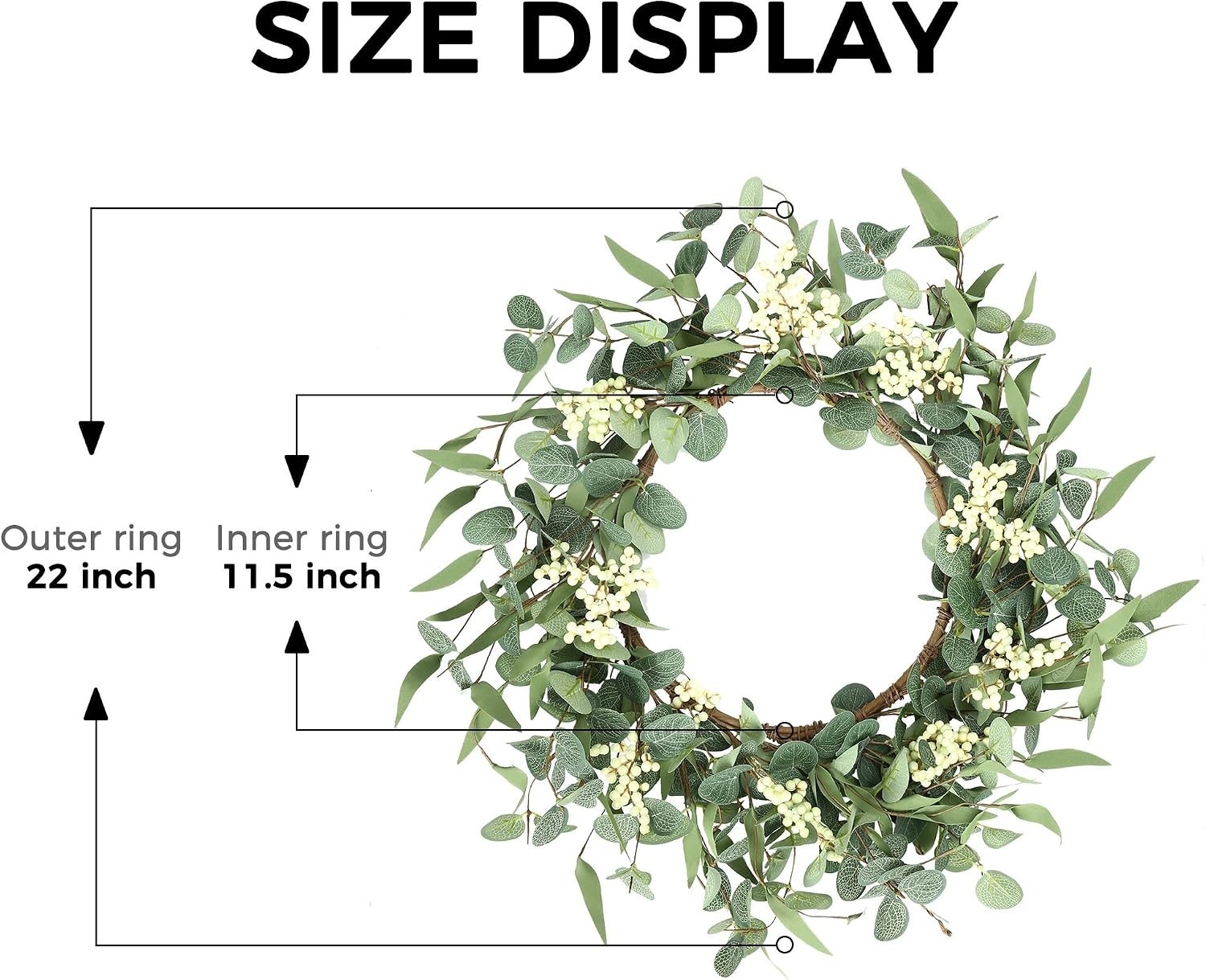 Elegant 22-Inch Artificial Eucalyptus Wreath with White Berries – All Seasons