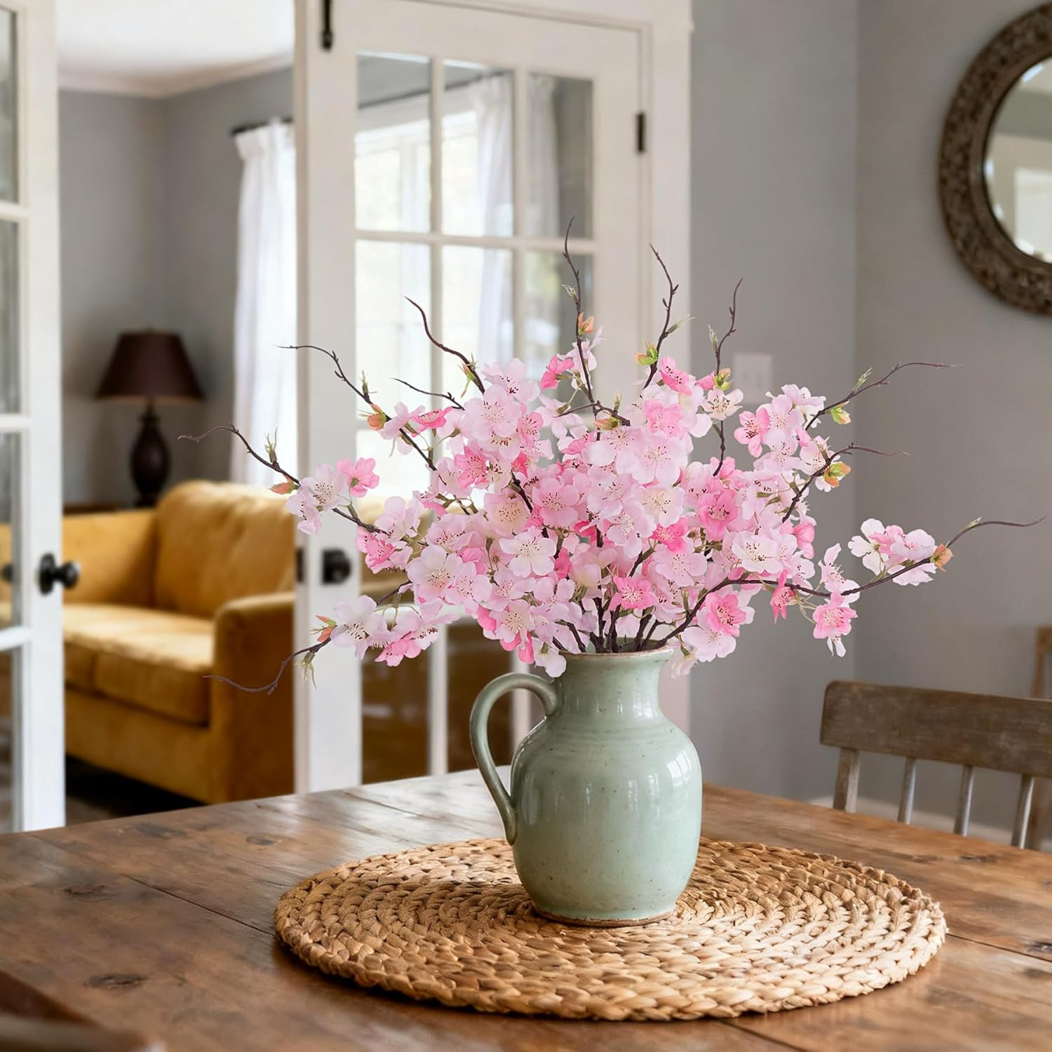 12 PCS Faux Cherry Blossom Branches Decor 18.11 Inch Fake Artificial Cherry Flow