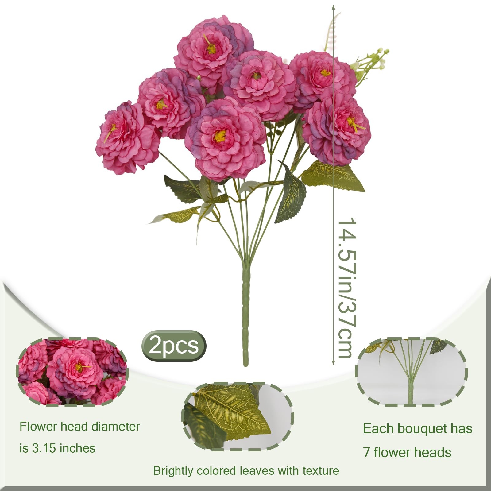 2 Pcs Artificial Flowers Zinnias Silk Flowers with Stems Zinnia Elegans Artif…
