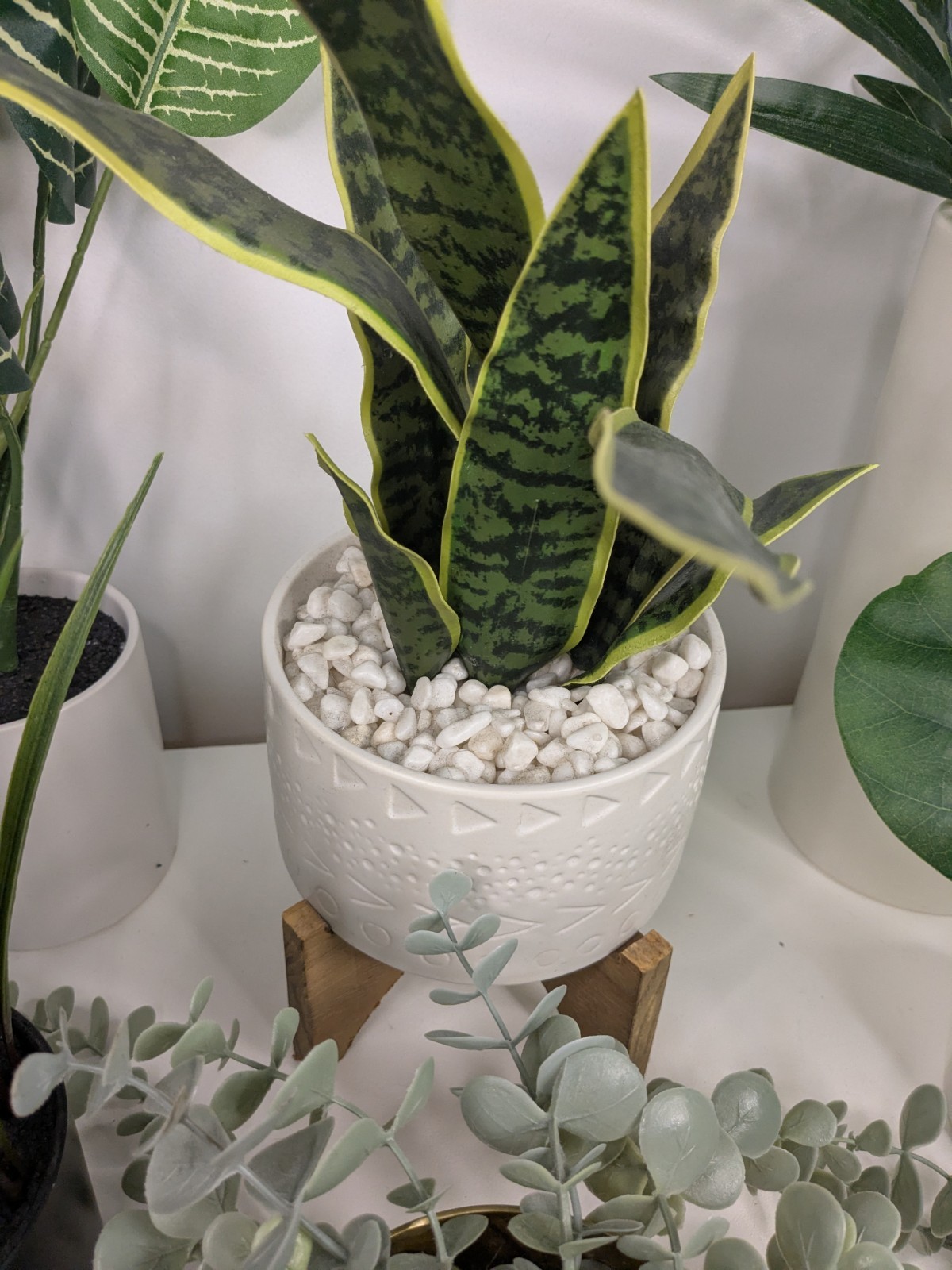 6pc Large Faux Plant Decor Lot Artificial Palm Snake Plant Home Office