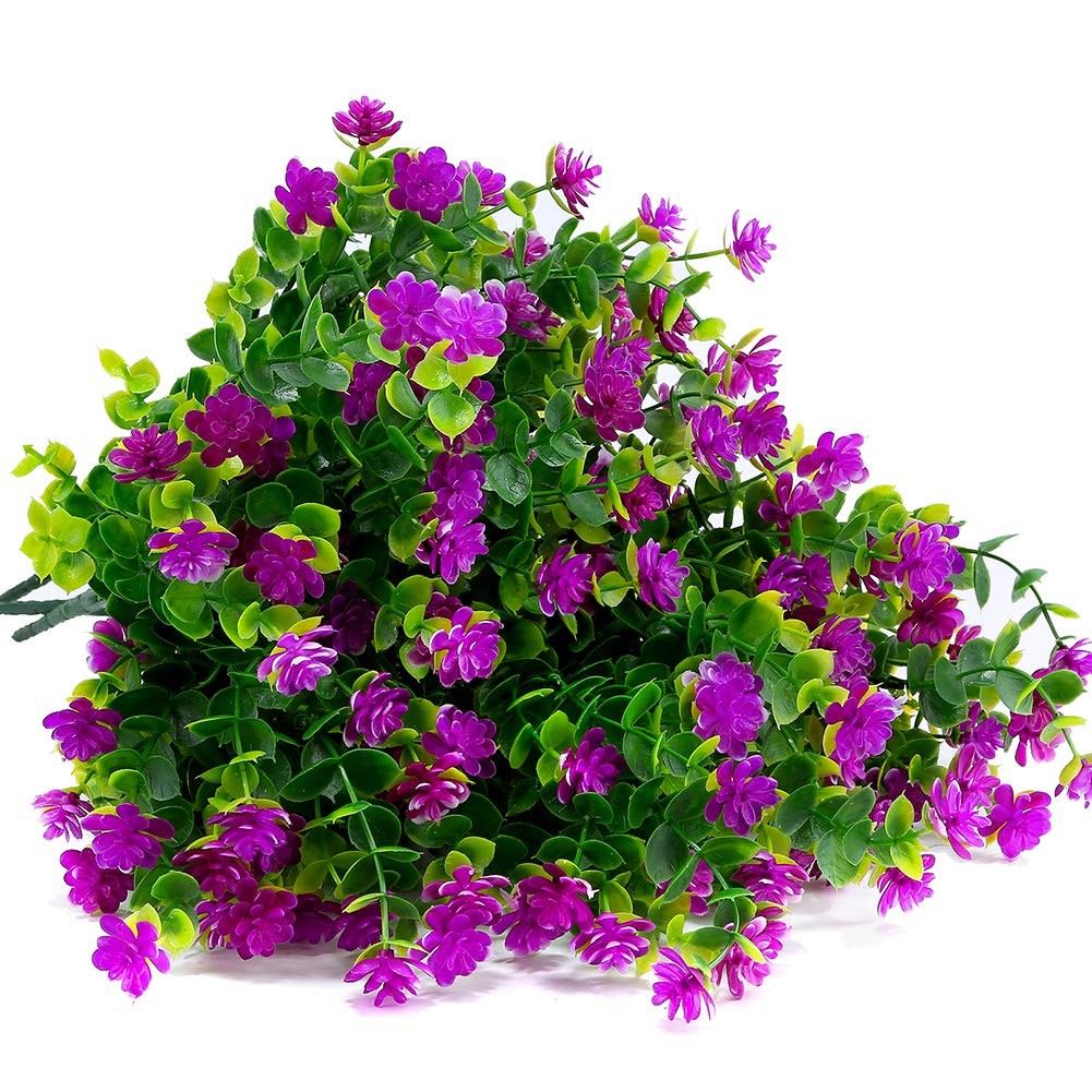 8 Bundles Outdoor Artificial Fake Flowers No Fade UV Resistant Faux Plastic P…