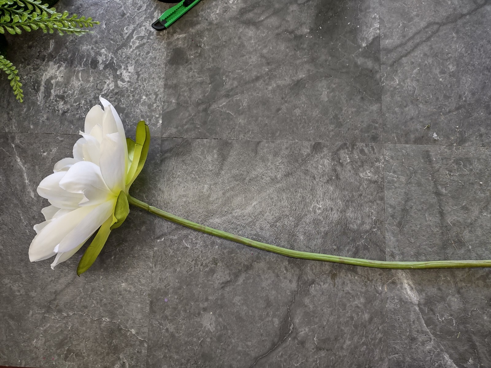 Artificial White Natural Feel large lotus blossom stems