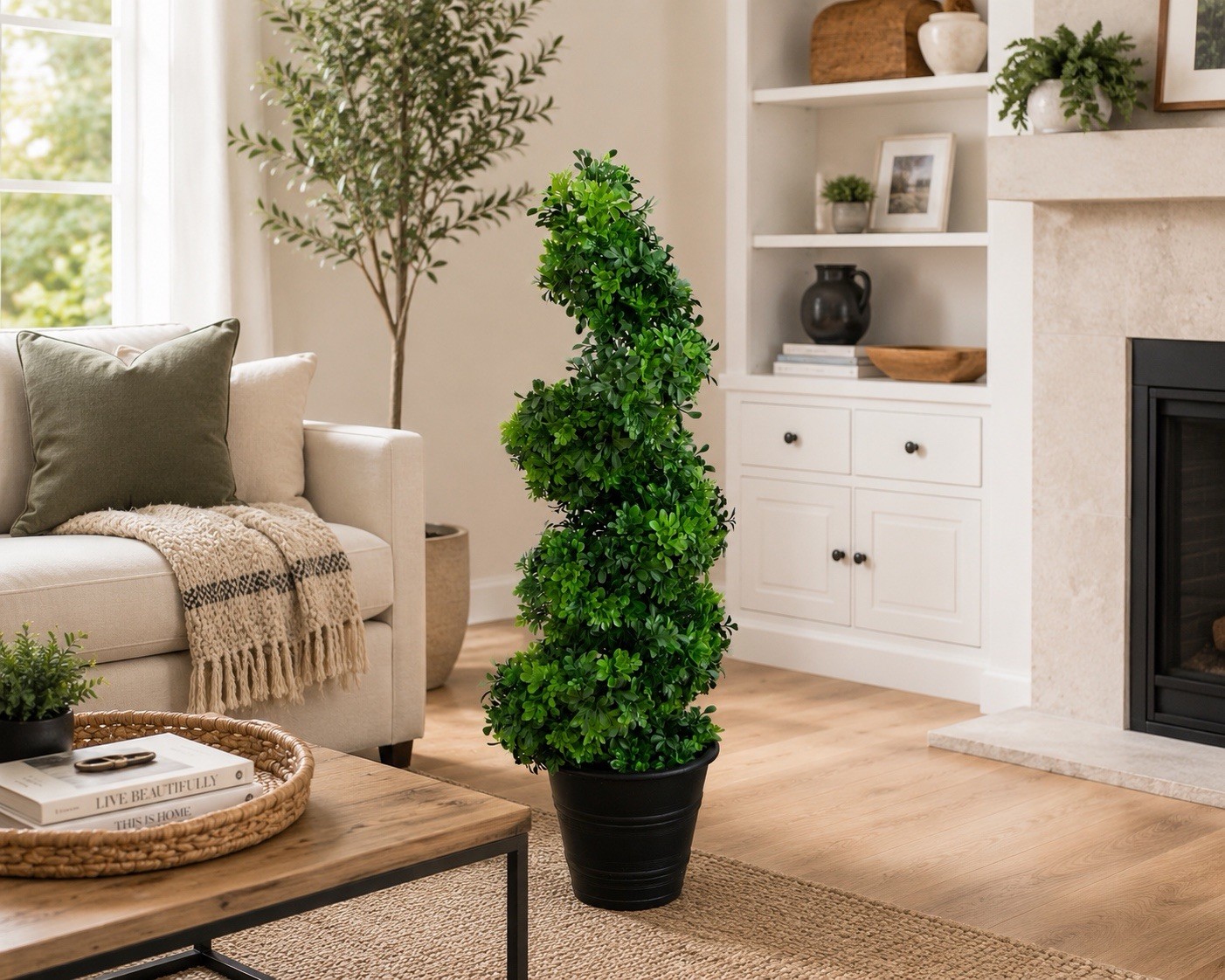 3’ UV Resistant Boxwood Spiral Topiary Artificial Tree Indoor/Outdoor