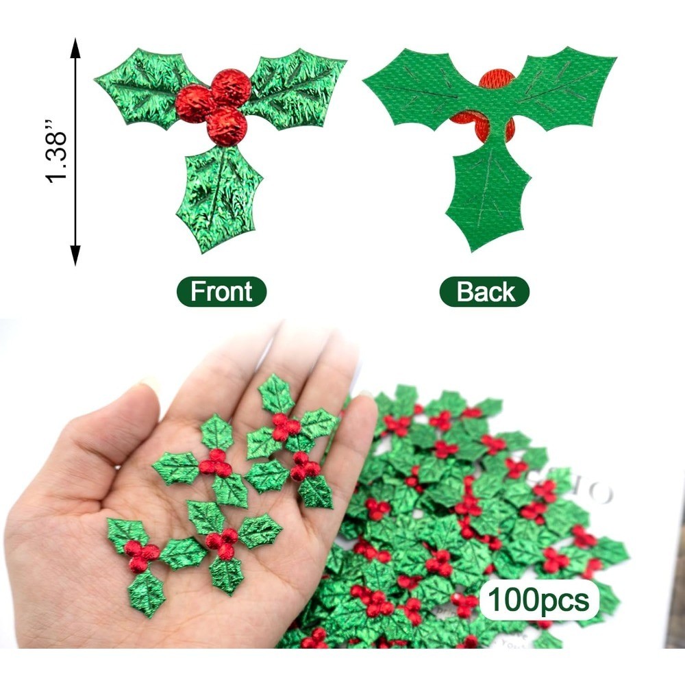 Mini Artificial Holly Leaves with Berries Christmas Greenery for Wreaths Gift
