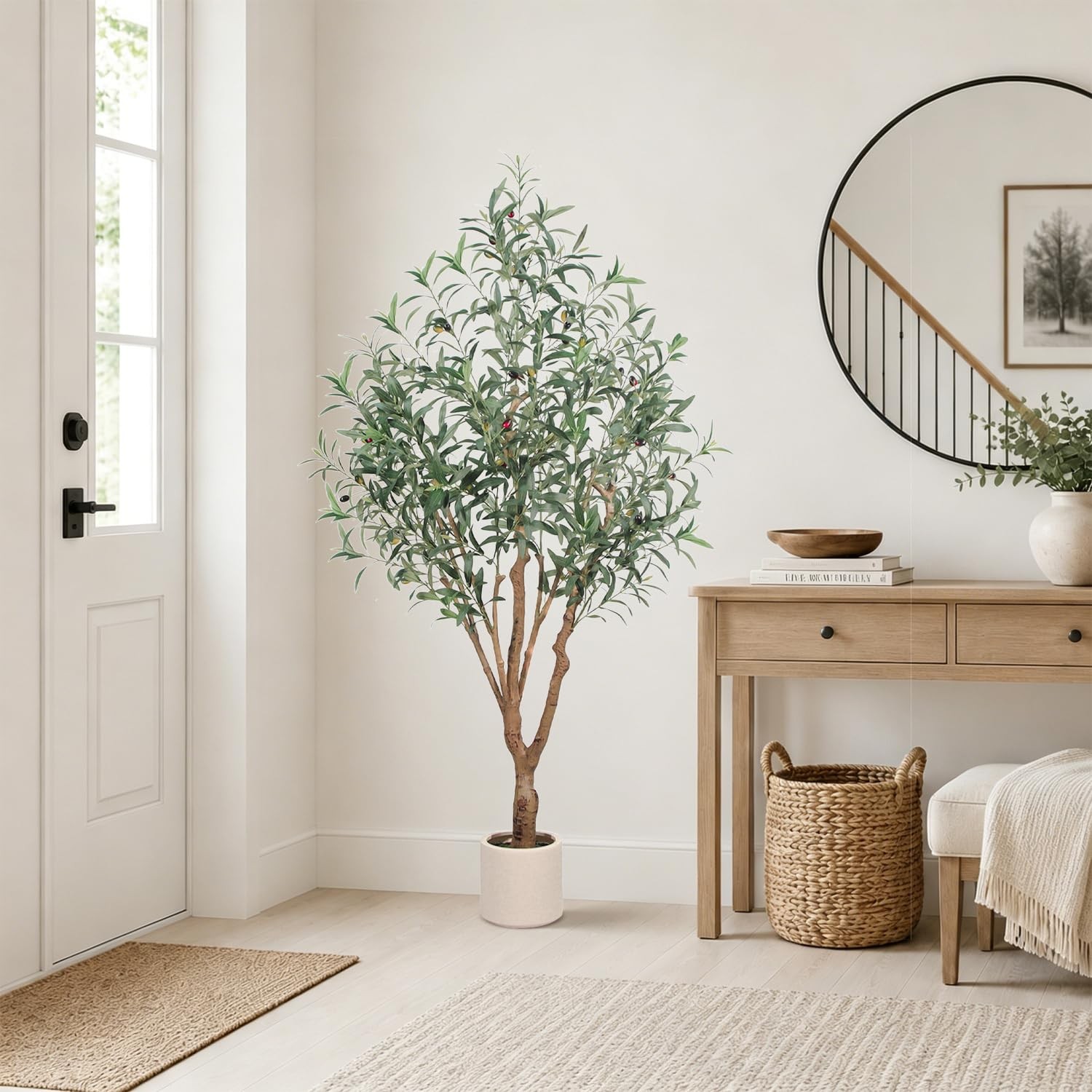 Olive Trees Artificial Indoor, 5FT Tall Faux Olive Tree with White Tall Plant…