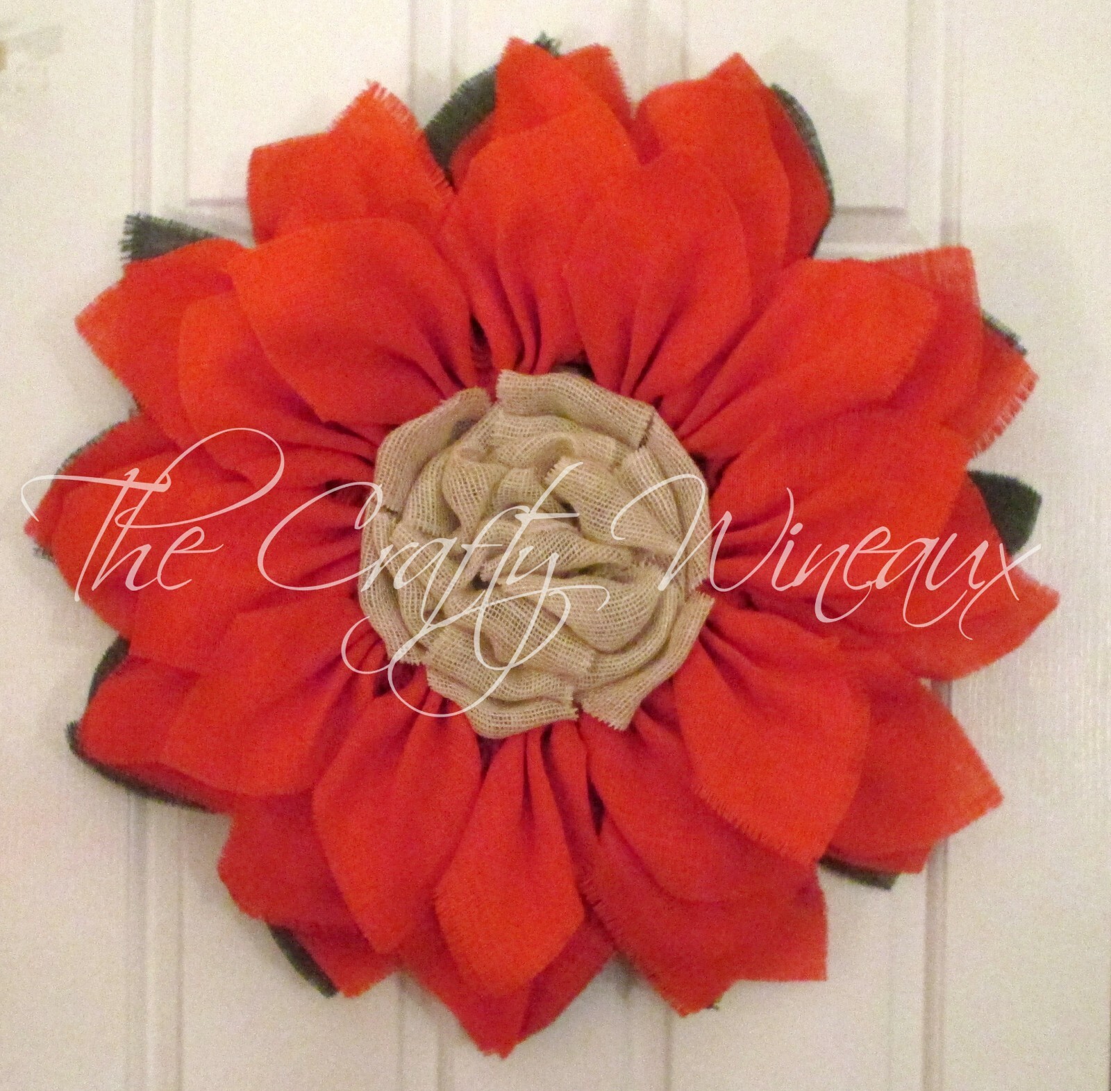 The Crafty Wineaux – Large 25″ Tangerine Burlap Sunflower Wreath, Orange