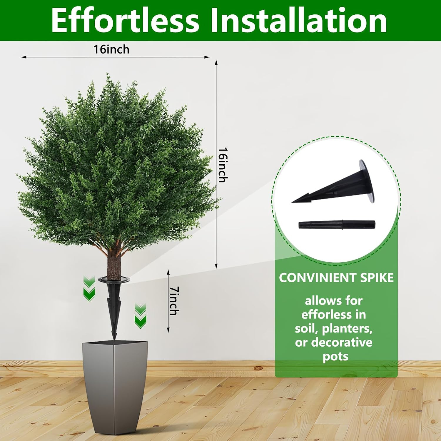 Yangrass Artificial Set of 4 Cedar Topiary Trees with Ground Spike, 4 Pack Artif