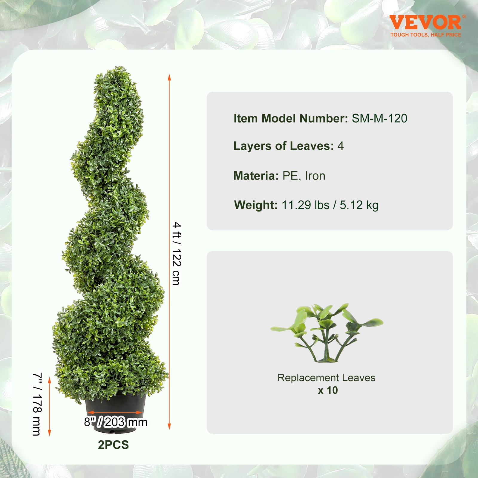 VEVOR 2Pack 4′ Artificial Topiary Spiral Tree Faux Plant UV Indoor Outdoor Decor