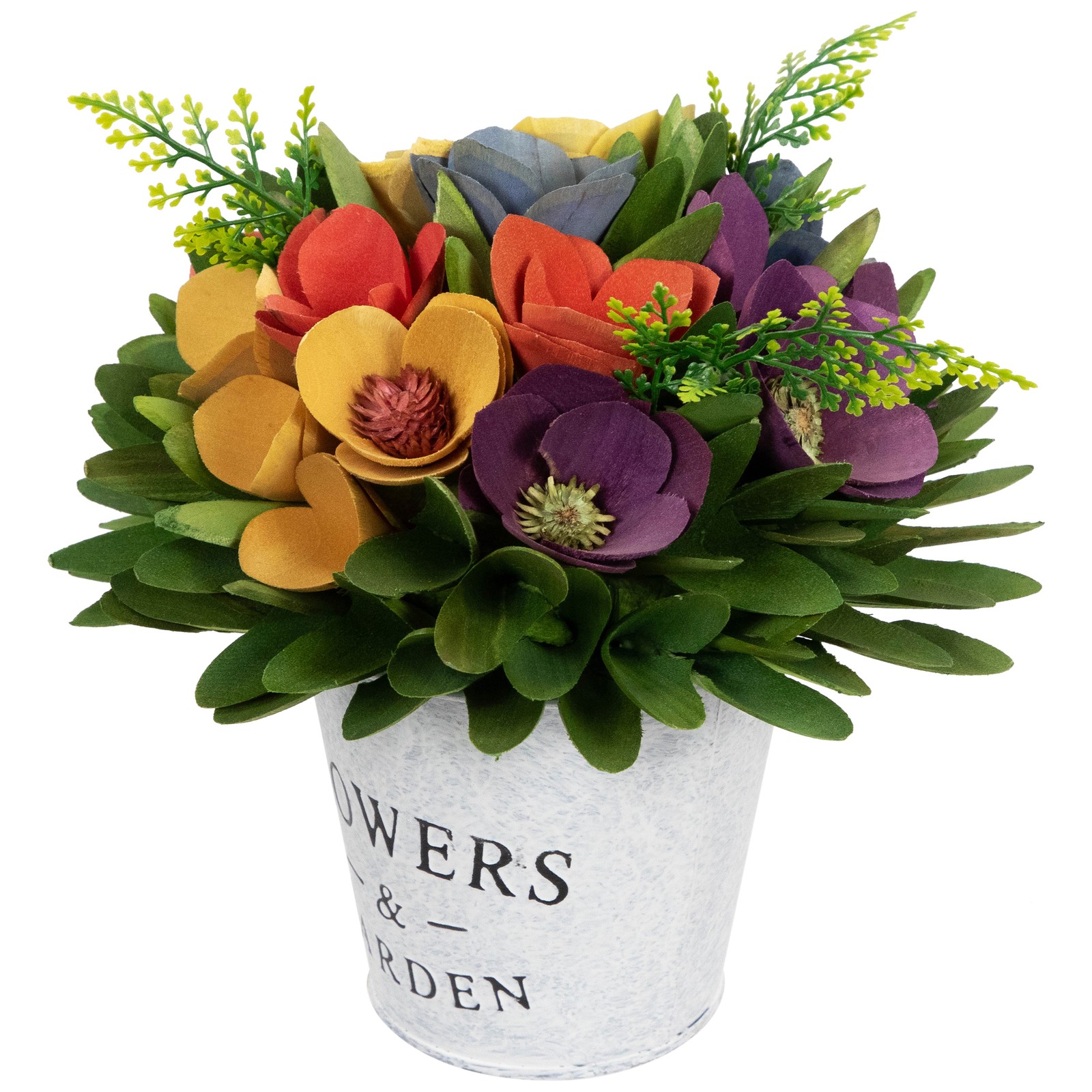 Northlight Wooden Artificial Spring Floral Arrangement “Flowers Garden” Pot – 8″