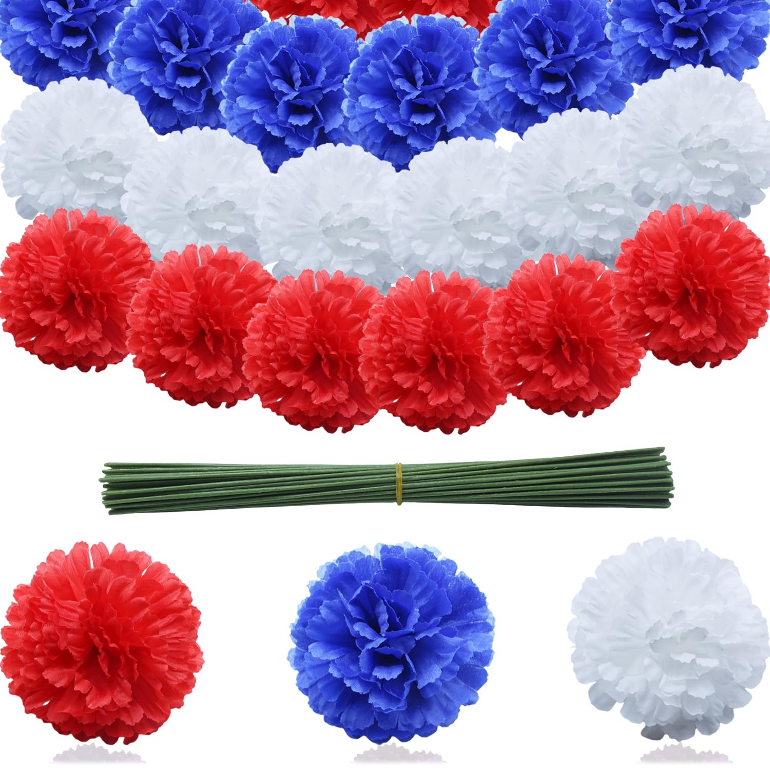 60 Pcs Red White and Blue Flowers with 9.8″ Stems, Patriotic Flowers Decor, 4…