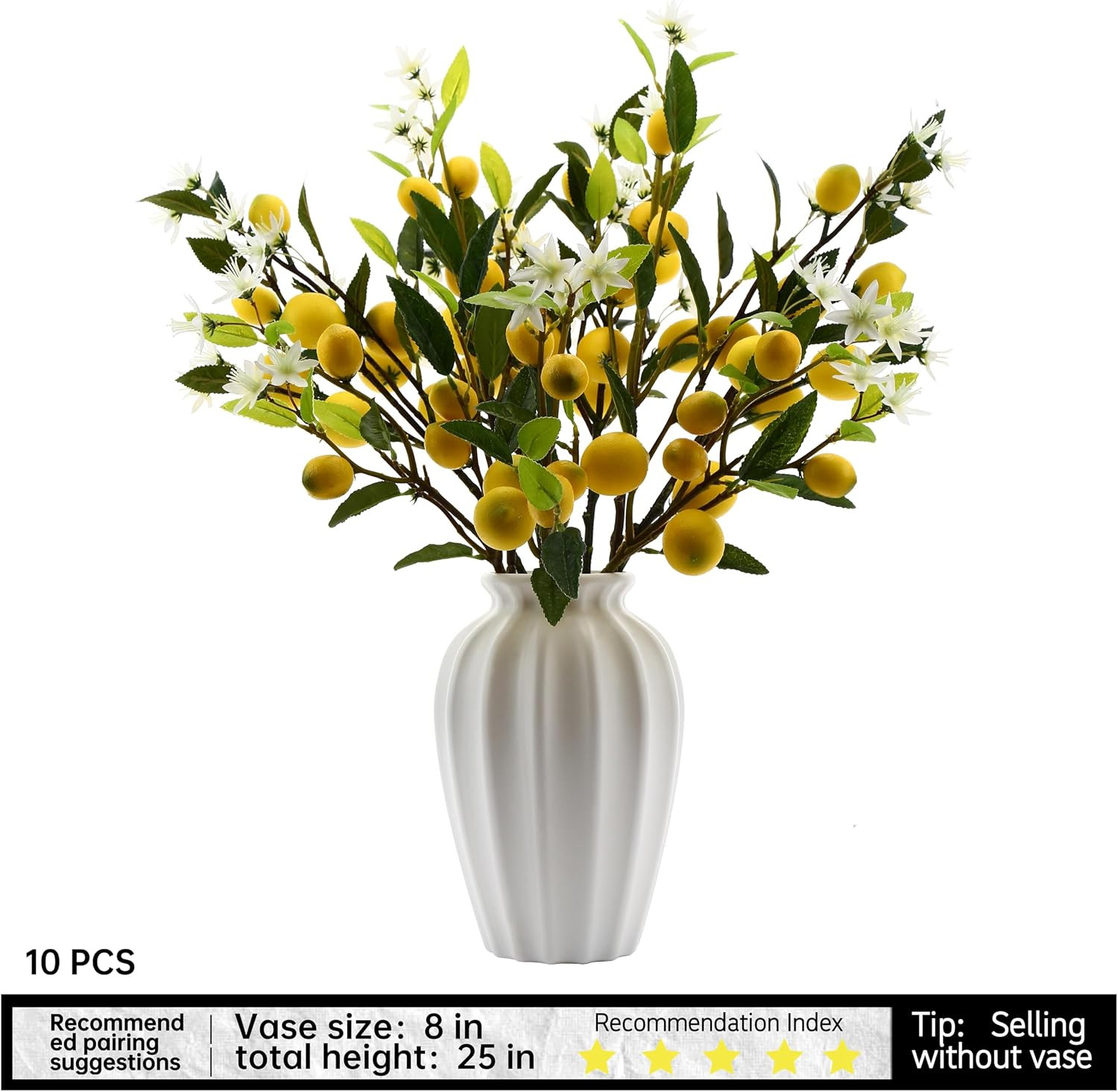 Lifelike 5Pcs Artificial Lemon Flowers, 24 Inch – Perfect for Home & Office Deco