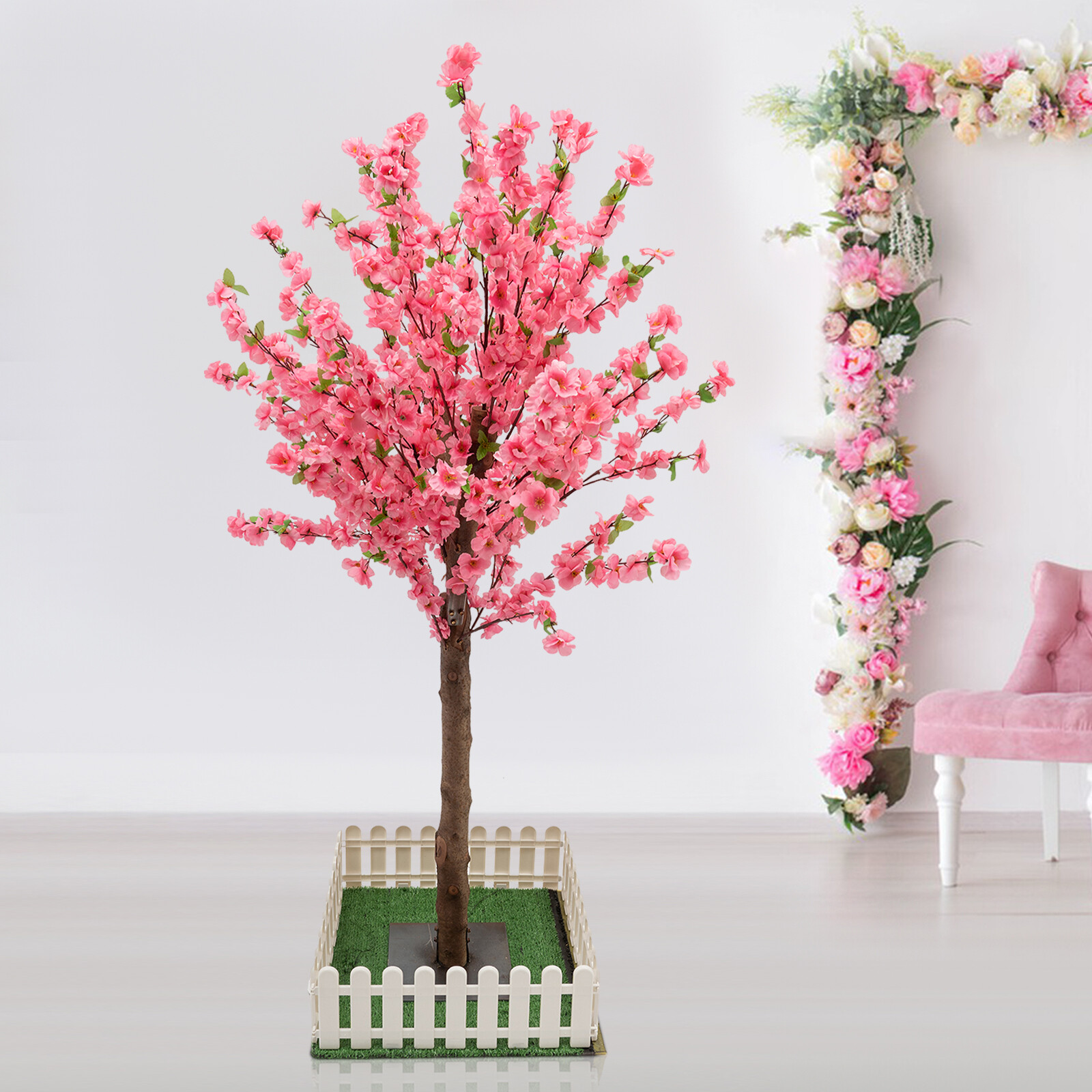 1.5M Pink Fake Sakura Flower Artificial Cherry Blossom Tree W/ Square Base New