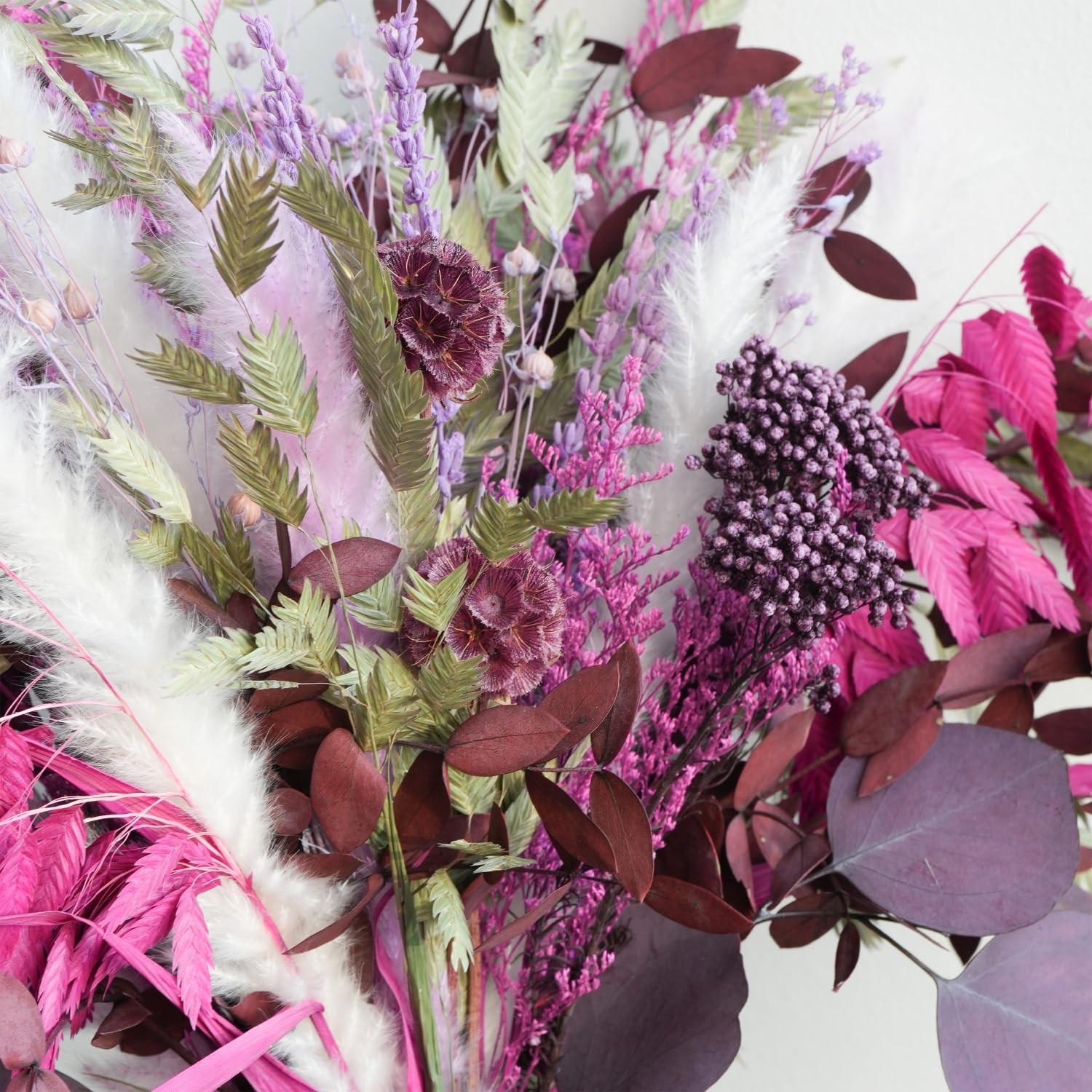 Dried Flower Bouquet Purple Pampas Grass Eucalyptus Wedding Centerpiece 17in