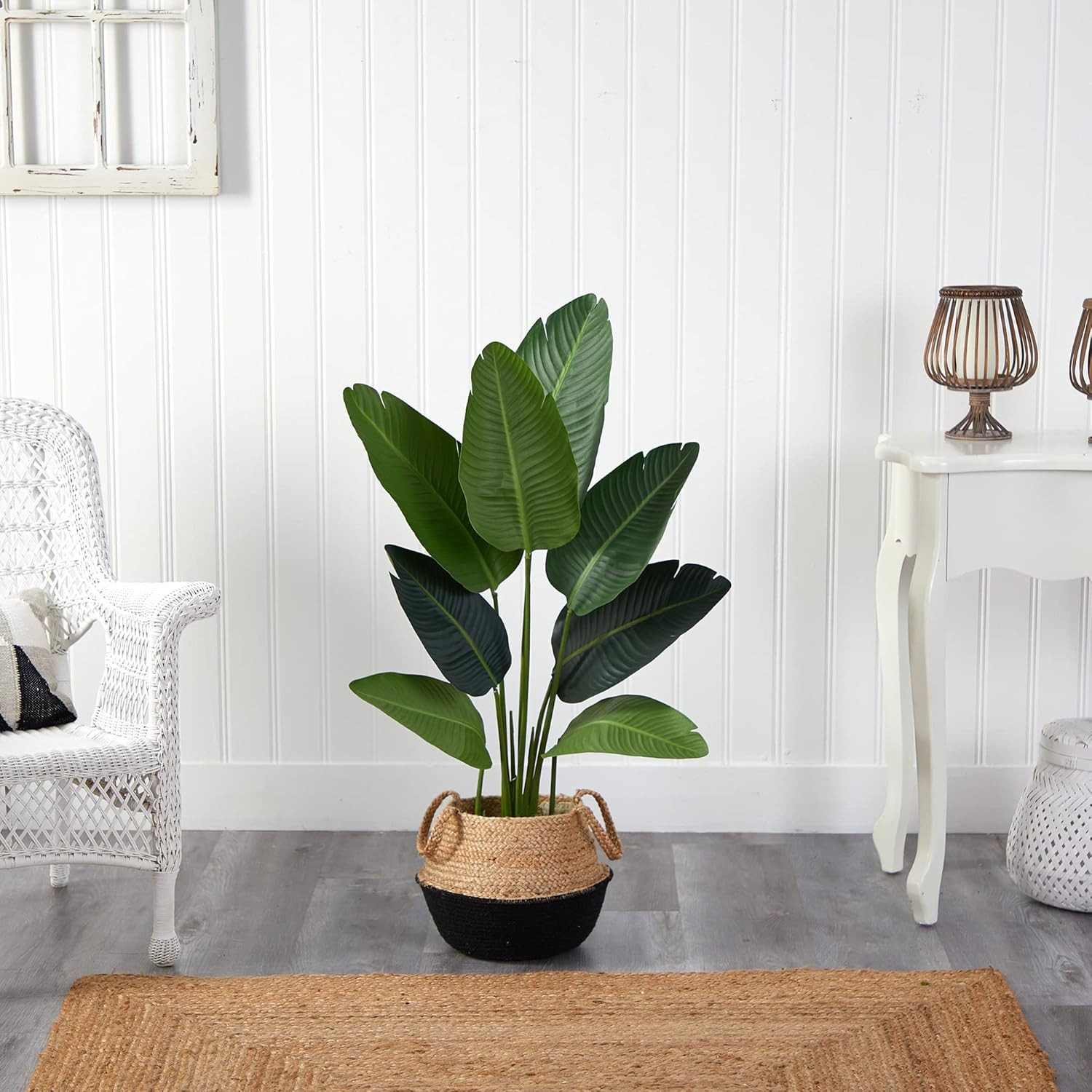 4Ft Artificial Travelers Palm in Handmade Boho Cotton & Jute Planter