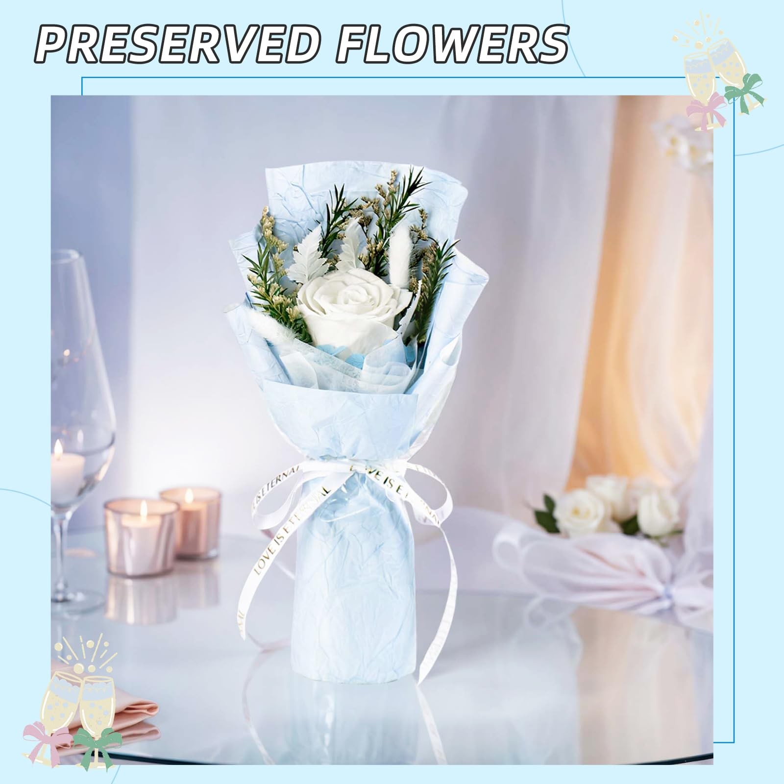 Small Preserved White Rose Bouquet Natural Forever Flowers Arrangement Box