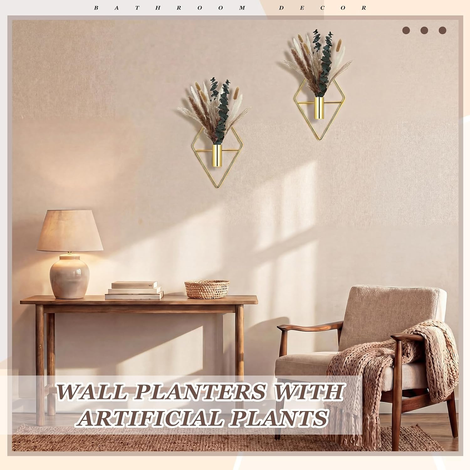 4 Pcs Hanging Planters with Artificial Pampas Grass Metal Hanging Vase Indoor Pl