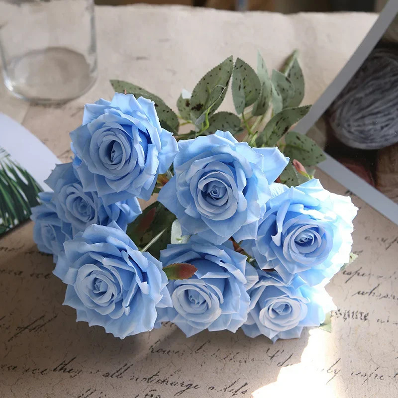 New 9 Heads Artificial Rose Bouquet for Wedding Valentine’S Day Gift Decoration