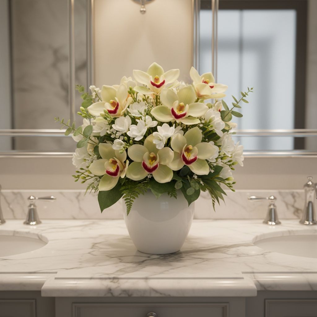 Artificial Cymbidium Orchid Stems Cream Green Burgundy Faux Orchid Bouquet Reali