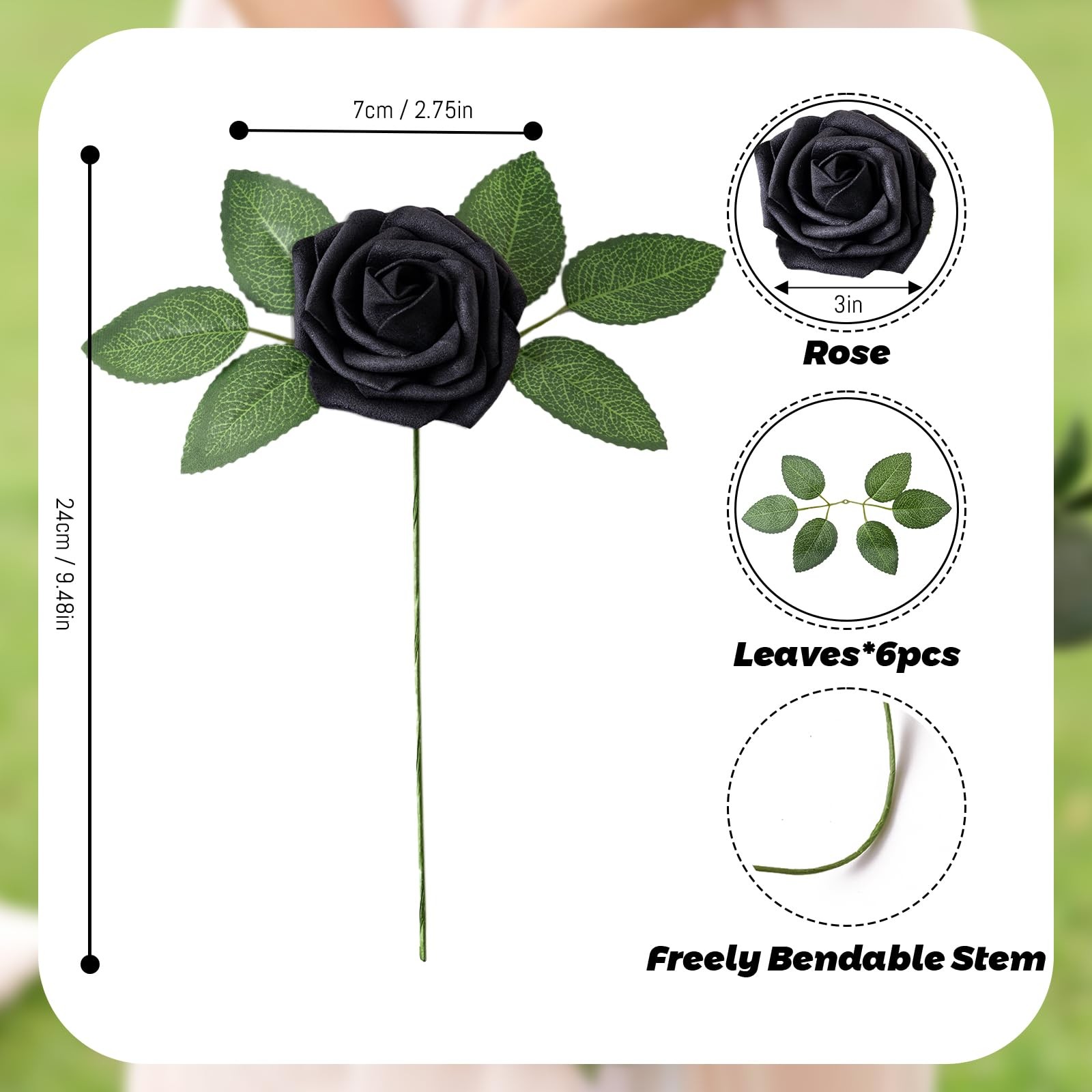 Fake Roses Artificial Flowers Real Look 25 Pcs Foam Fake Roses with Stems for…