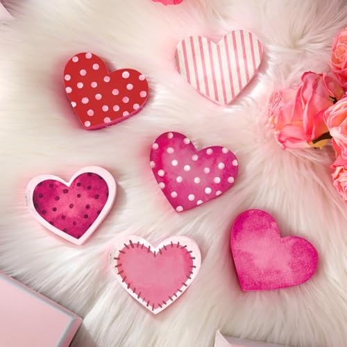 Pcs Valentine’s Day Wooden Heart Signs Tiered Tray Decor Wood Pink Heart 6 Cute