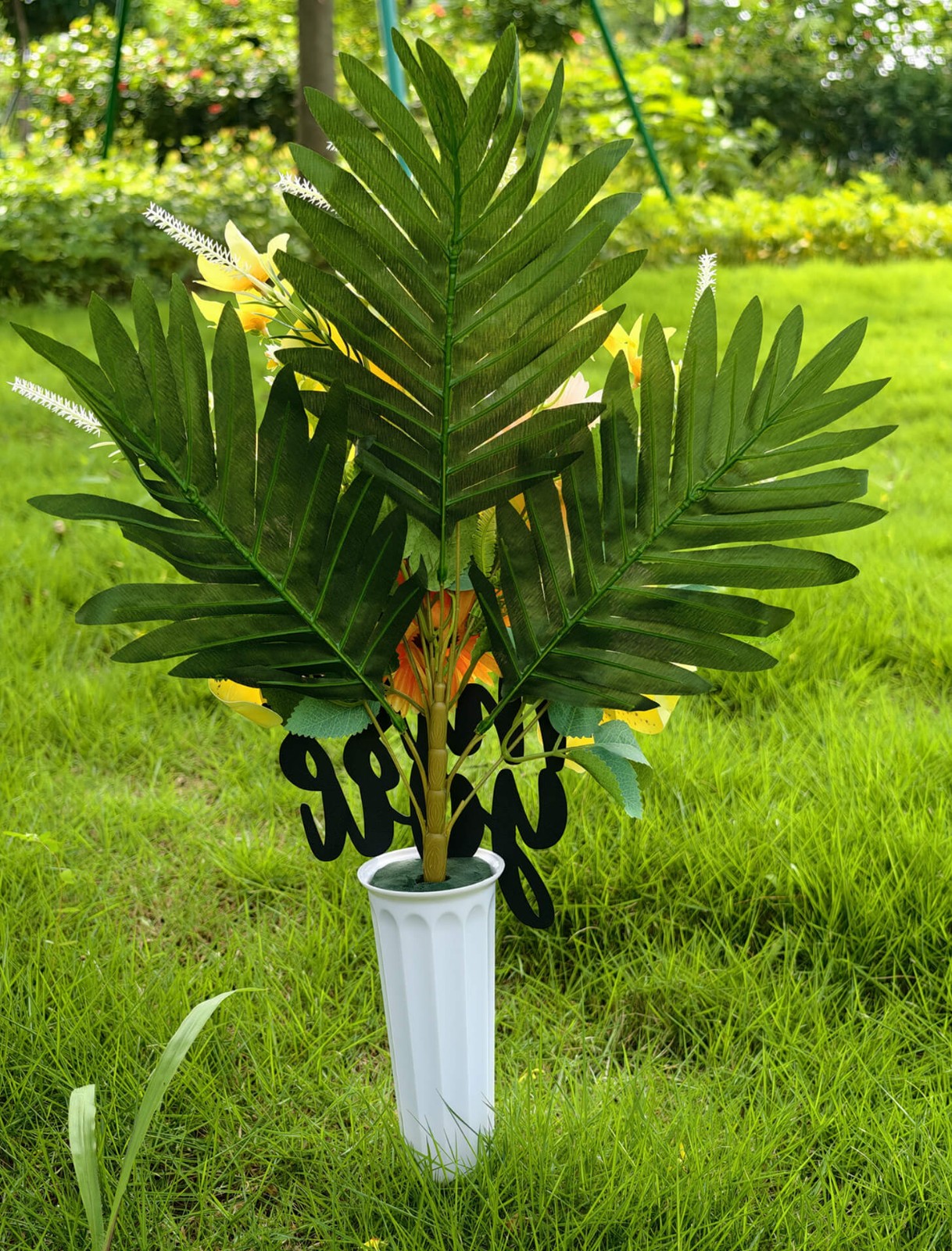 Artificial Liles Mums Daises Flowers Cemetery Grave Arrangement Decor Memorial