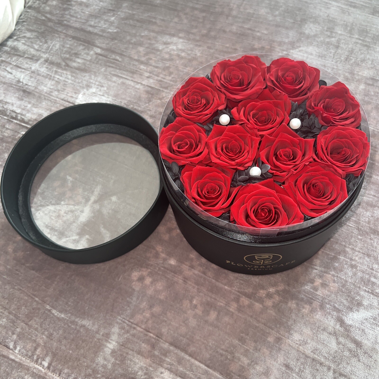 New Flowerscape Premium Forever Roses – 12 Long Lasting Real Red Roses in a Box