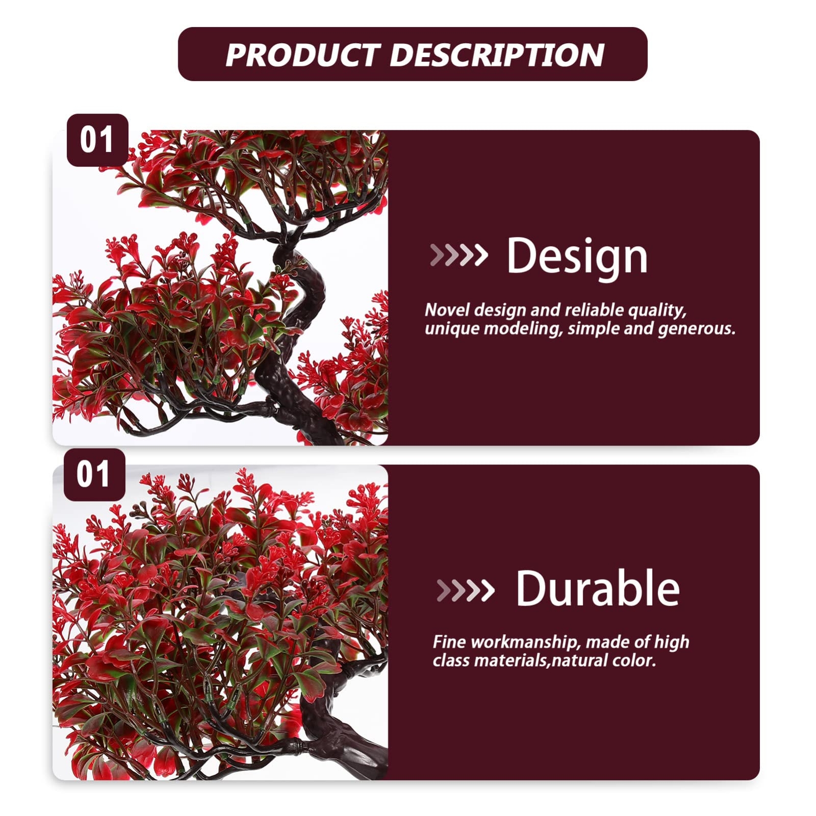 Home Decor Artificial Bonsai Tree Red Small Fake Plants Decor Indoor Faux Pot…