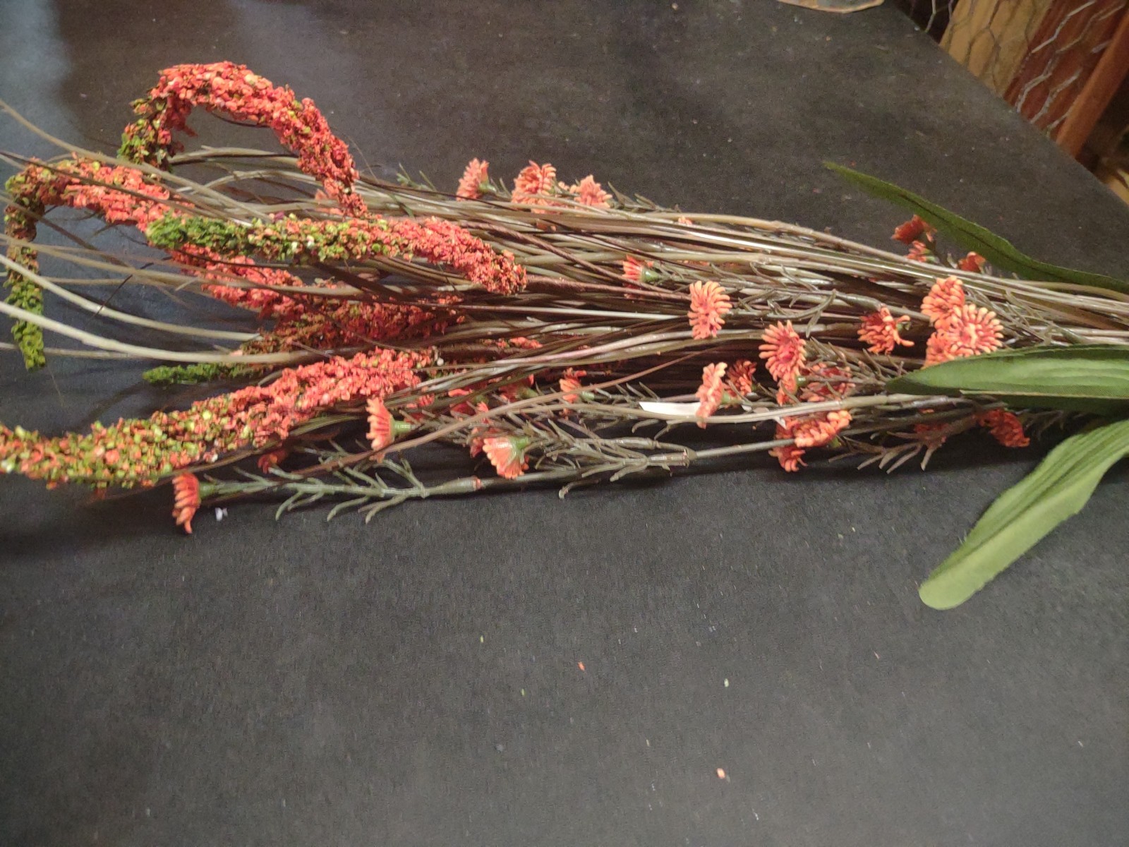 Vintage 22″ Plastic/Silk Bush, Swamp Lily Grass Plant Arrangement, Fall Orange