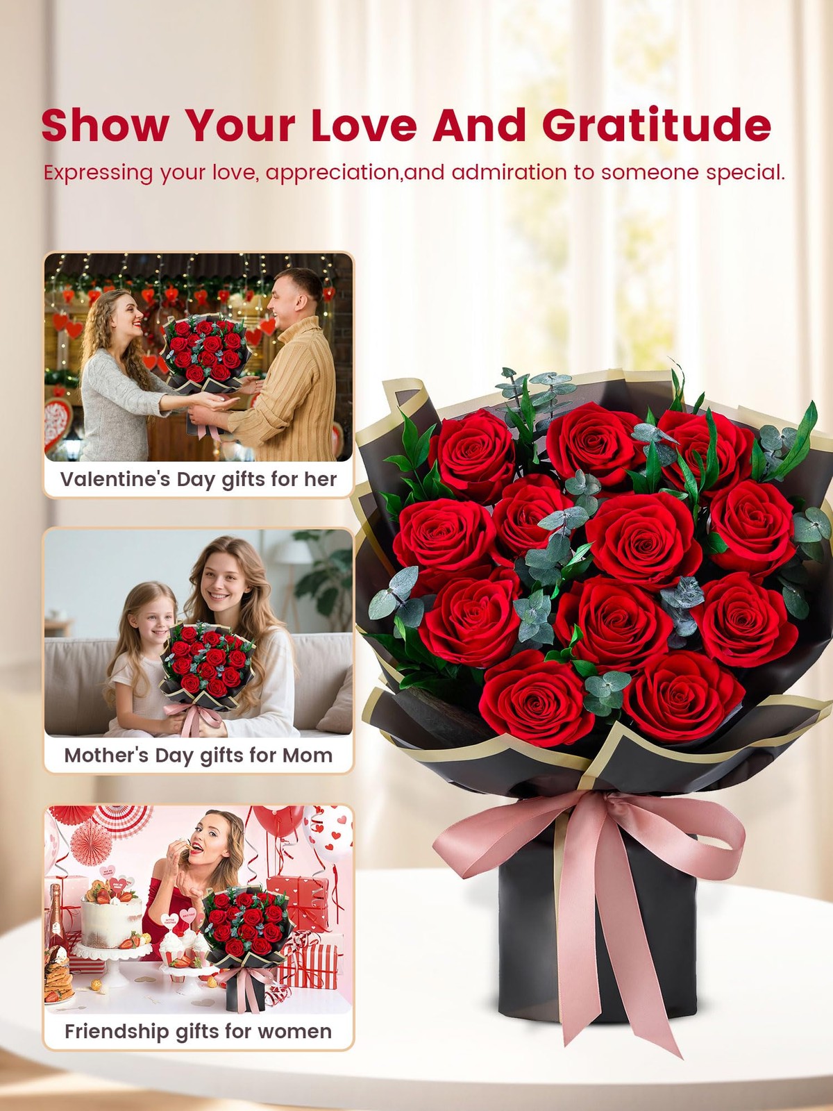 12 Red Preserved Roses Bouquet Flower Bouquet with Led Lights Gift for Women …