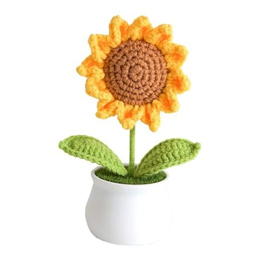 Crochet Flowers Artificial Sunflower for Office Desk Car Dashboard Decor,