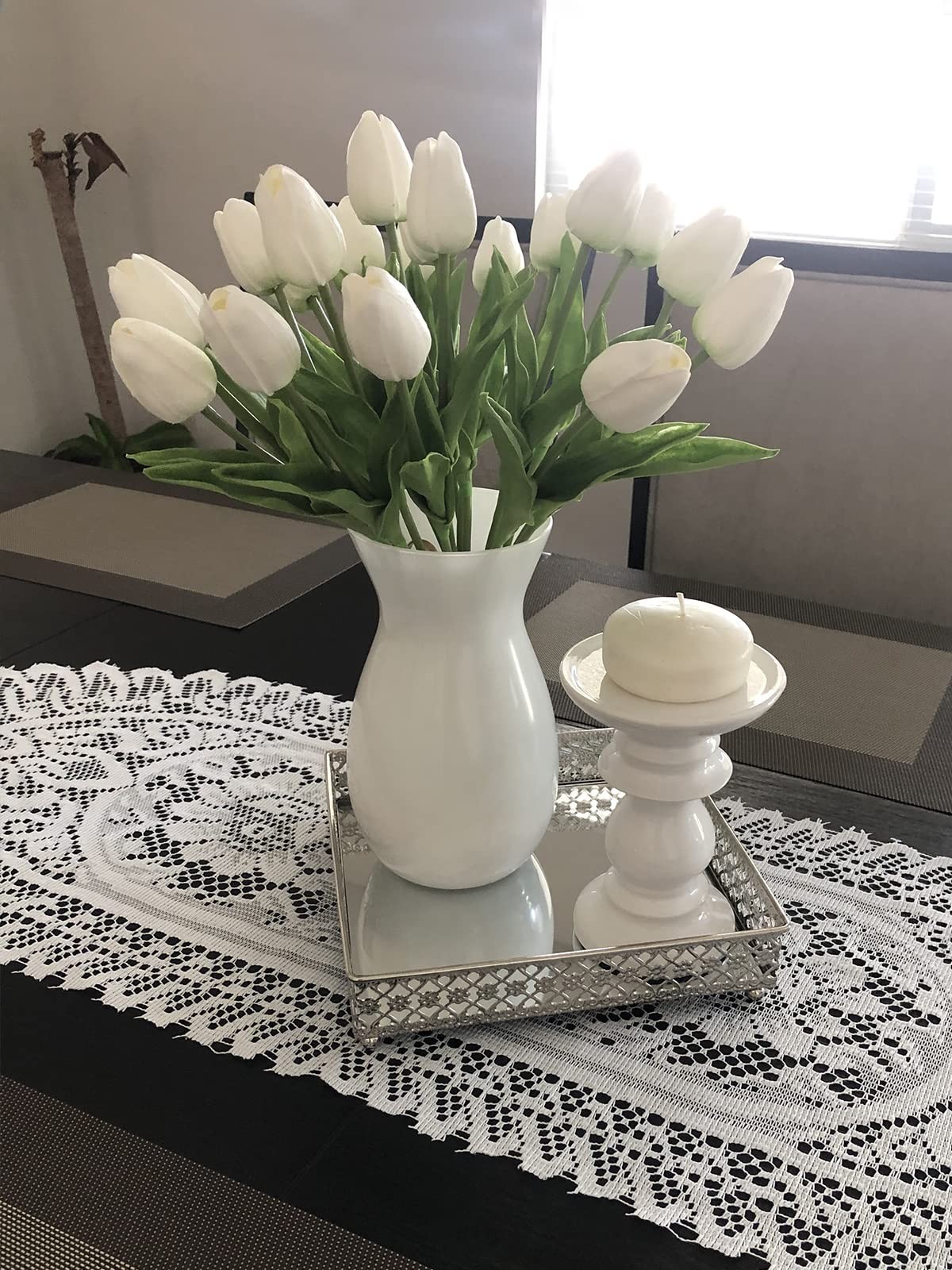 Artificial Tulips White Silk Flowers 18pcs Spring Home Decor Real Touch