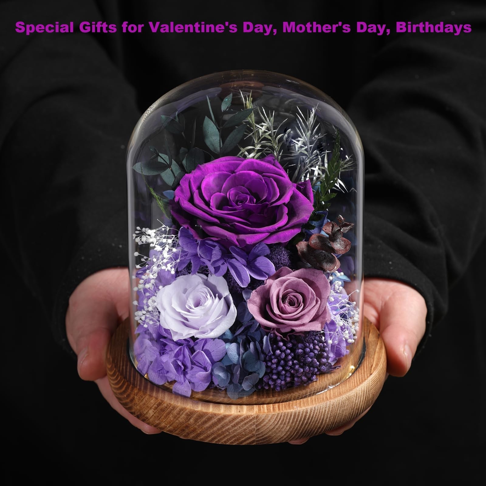 Preserved Purple Rose in Glass Dome – Long-Lasting Forever Flowers Gift for Wome