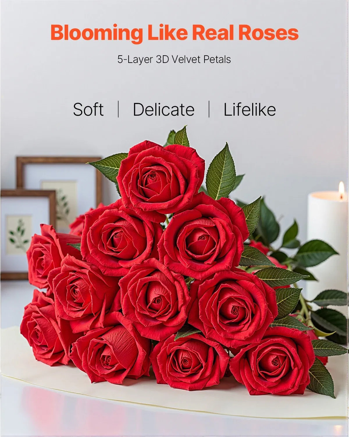 Artificial Flowers, 60 pcs Real Looking Red Foam Fake Roses Bulk, Faux Red Brida