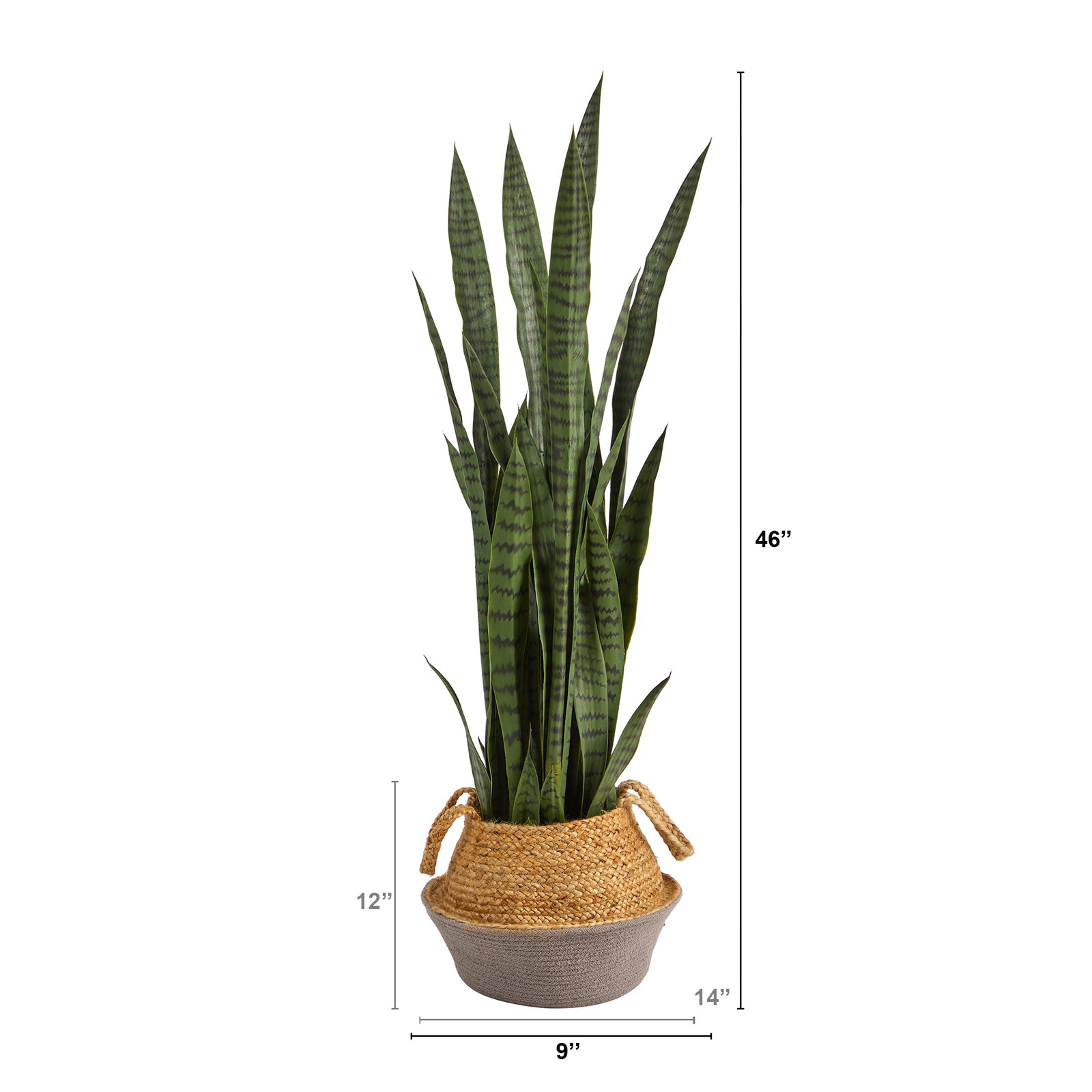 Nearly Natural 46″ Sansevieria Plant in Cotton & Jute Gray Woven Planter