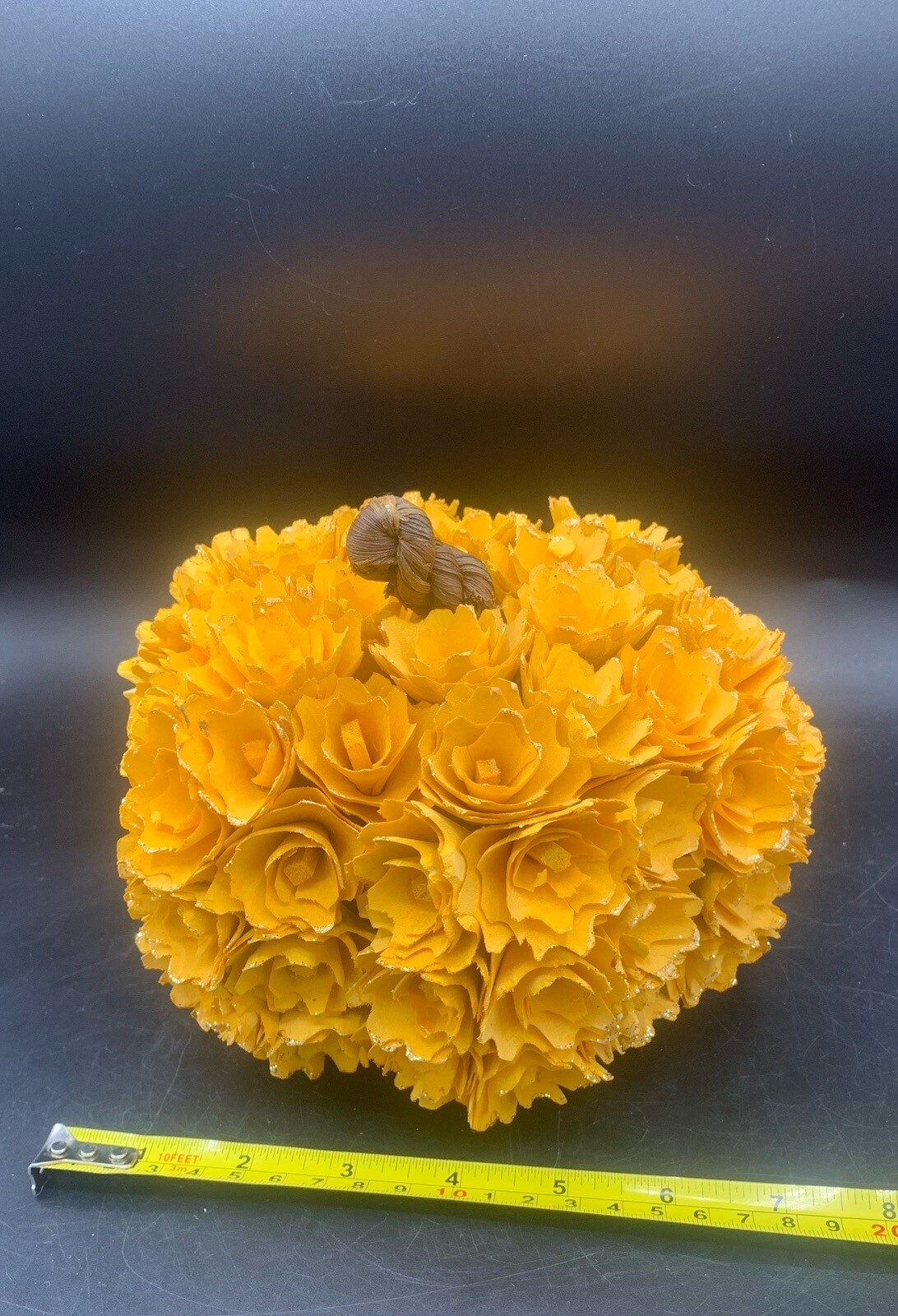 New Shaved Wood Floral Pumpkin Orange Flowers Thanksgiving Bouquet Decor Carved