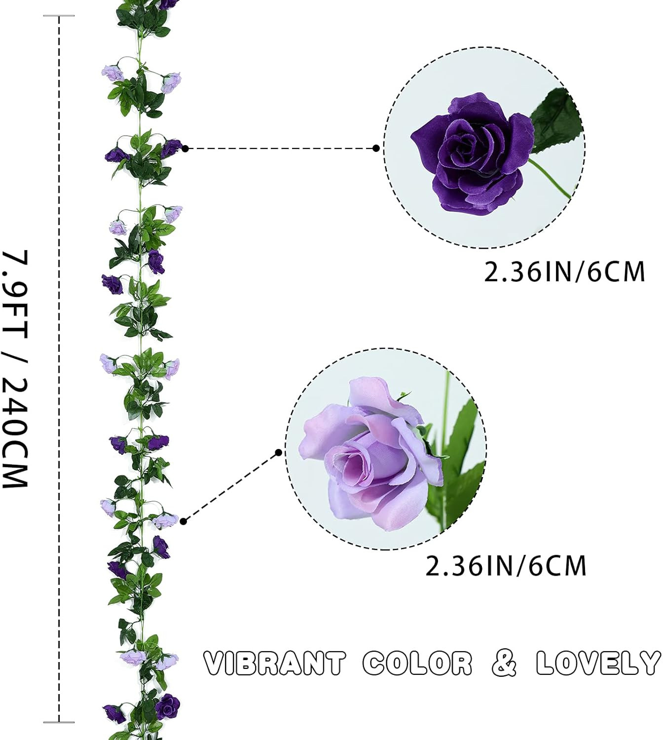 2 Pack Artificial Flower Garlands 15.8FT Fake Rose Vines Silk Flowers Hanging Ro