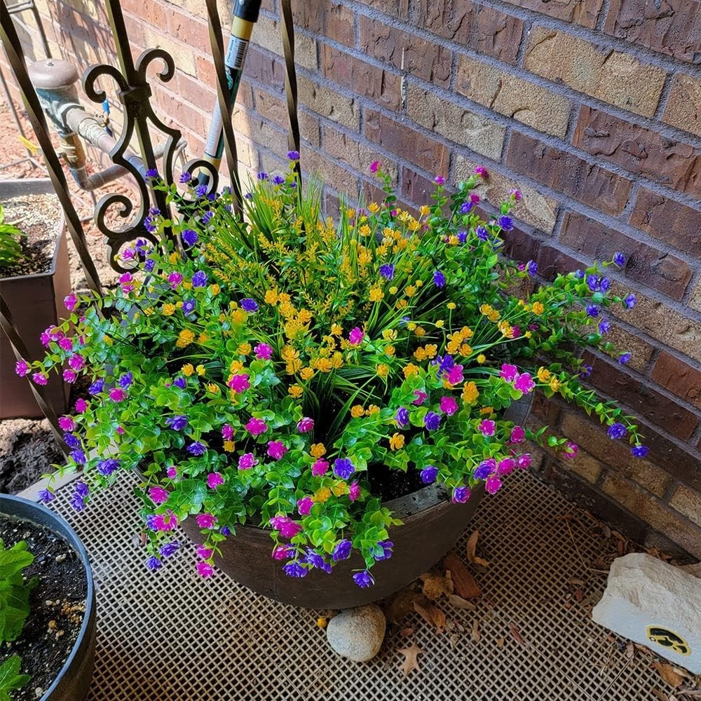 24 Bundles Artificial Flowers Outdoors Faux Plants UV Resistant Fake Flowers Fau