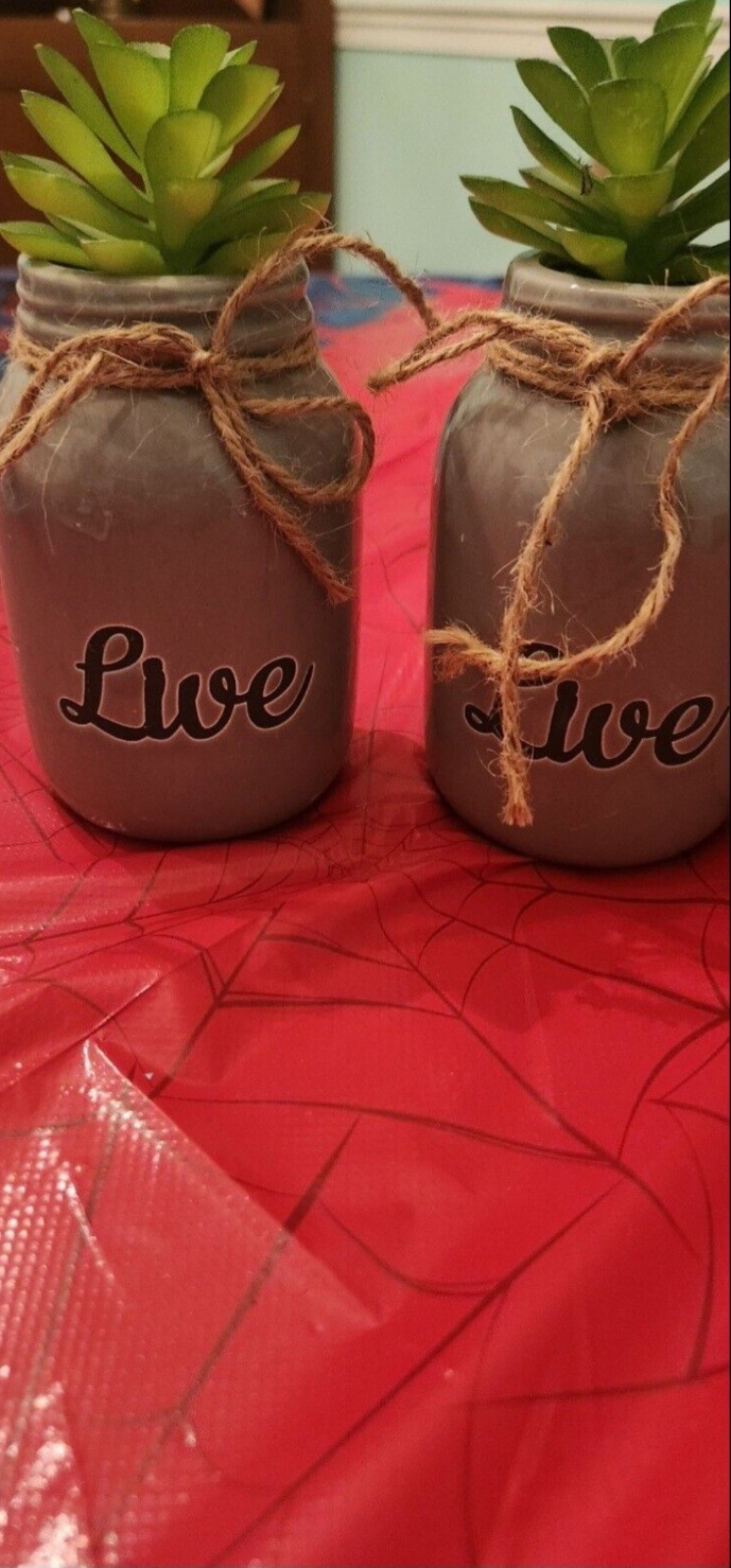 5 Pc Faux Plant “Live And Laugh” Set