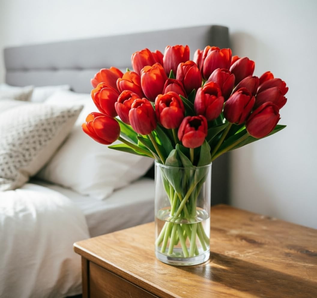 12 Pcs Red Tulips Artificial Flowers Real Touch Realistic Fake Flowers for In…