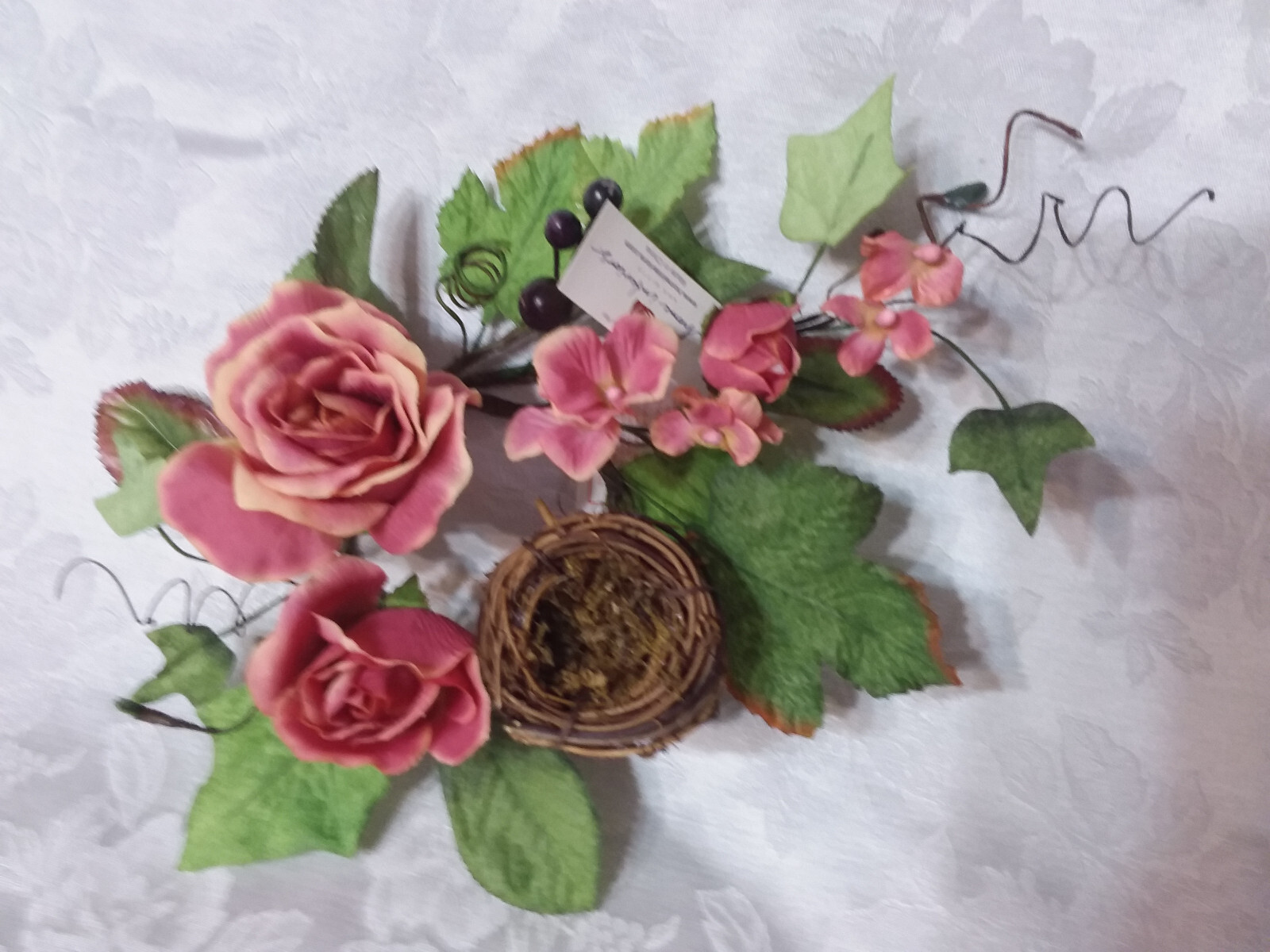 Home Interiors Country Pink Rose Candle Ring with Birdsnest/ NWT/Free shipping